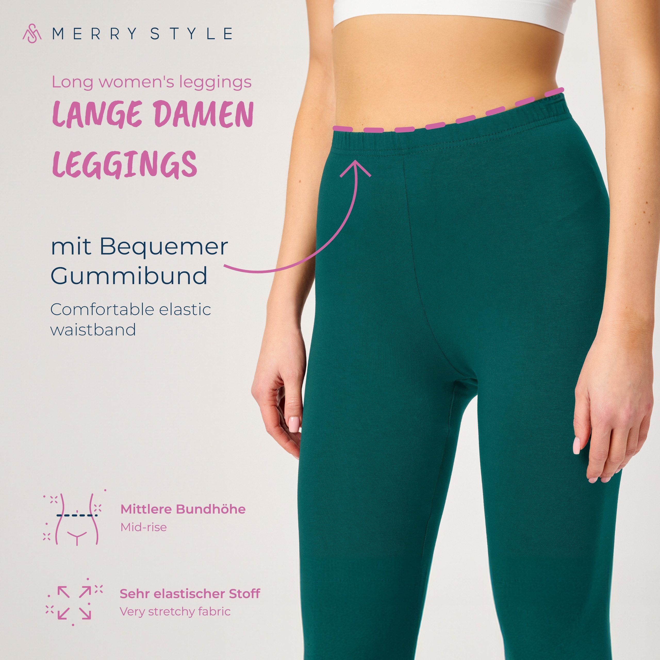 Merry Style Leggings Damen Hosen lang aus Viskose MS10-143 (1-tlg) elastischer Bund, atmungsaktiv – Bild 4 von 5