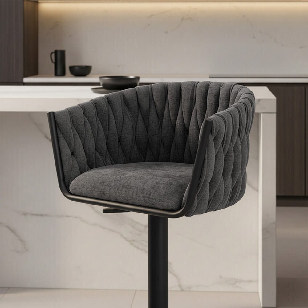 HOME DELUXE Barhocker SAMIR - 83-104 x 53 x 45 cm (1 St), Höhenverstellbar & drehbar, gepolsterter Sitzhocker mit Fußablage