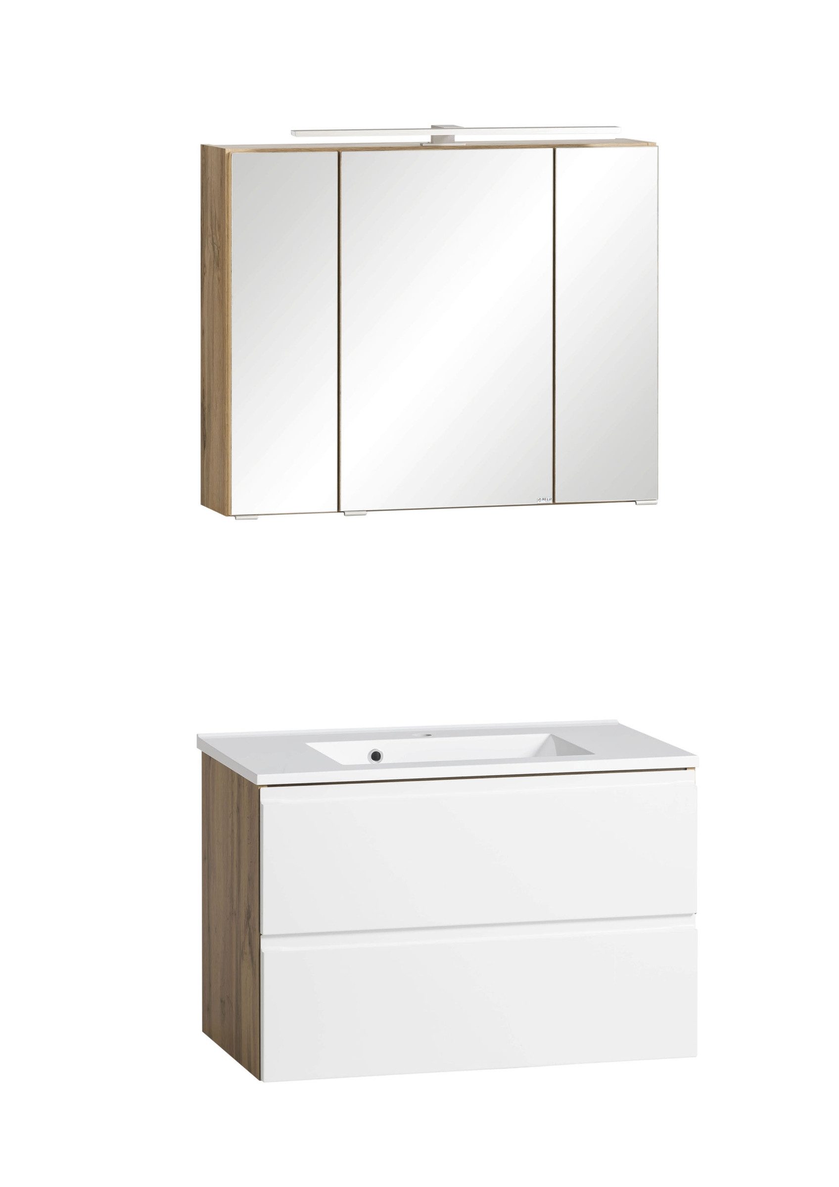 HELD MÖBEL Badmöbel-Set (2-tlg) in weiß / Wotaneiche-Dekor - 80x195x47cm (BxHxT), (2-tlg)