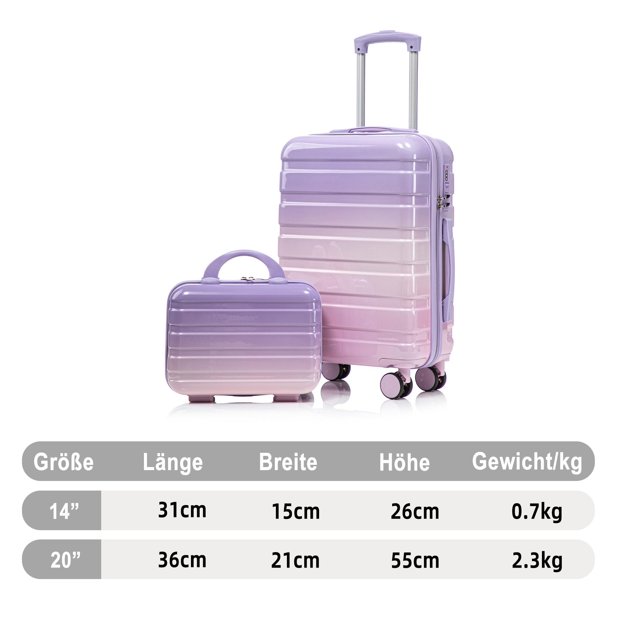 LVHOM Hartschalen-Trolley Handgepäck-Trolley&Koffer 2/4-St.14"/20"/24"/28", leise Rädern für Tour, Geschäftstrip, Familienurlaub, längere Erkundungen, Flughafentransfers