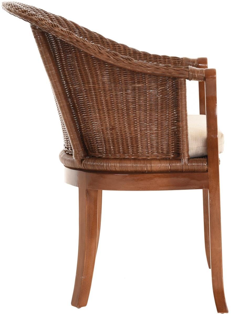 Krines Home Relaxsessel Rattan-Sessel mit Holzbeinen, Sessel aus echtem Rattan- mit Polster, Rattanstuhl