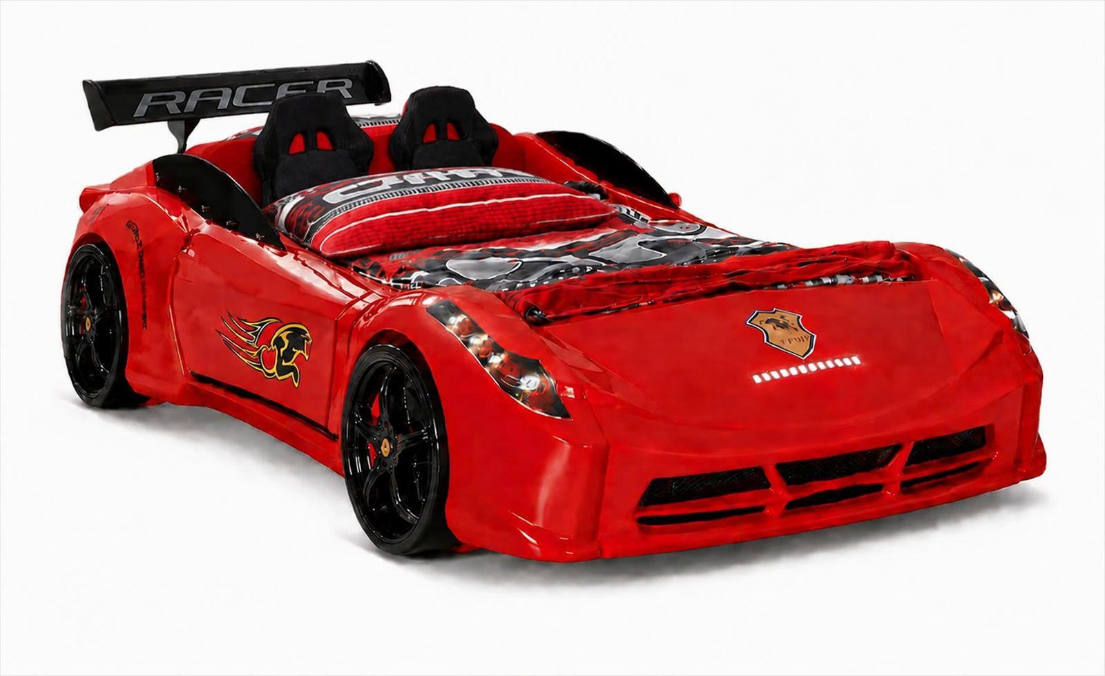 JVmoebel Autobett Autobett Rennwagen Kinderbett Rot Sportwagen Racing Beleuchtung, Made in Europa