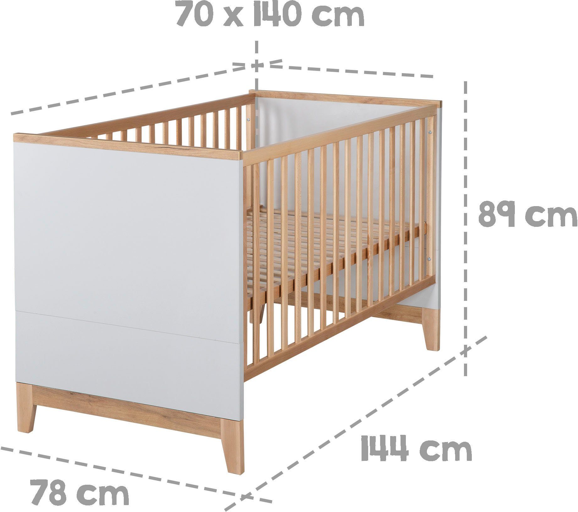 roba® Babyzimmer-Komplettset mit Kinderbett, Caro, 3-St., Wickelkommode), und Wickelkommode (Set, Kinderbett, Schrank Schrank