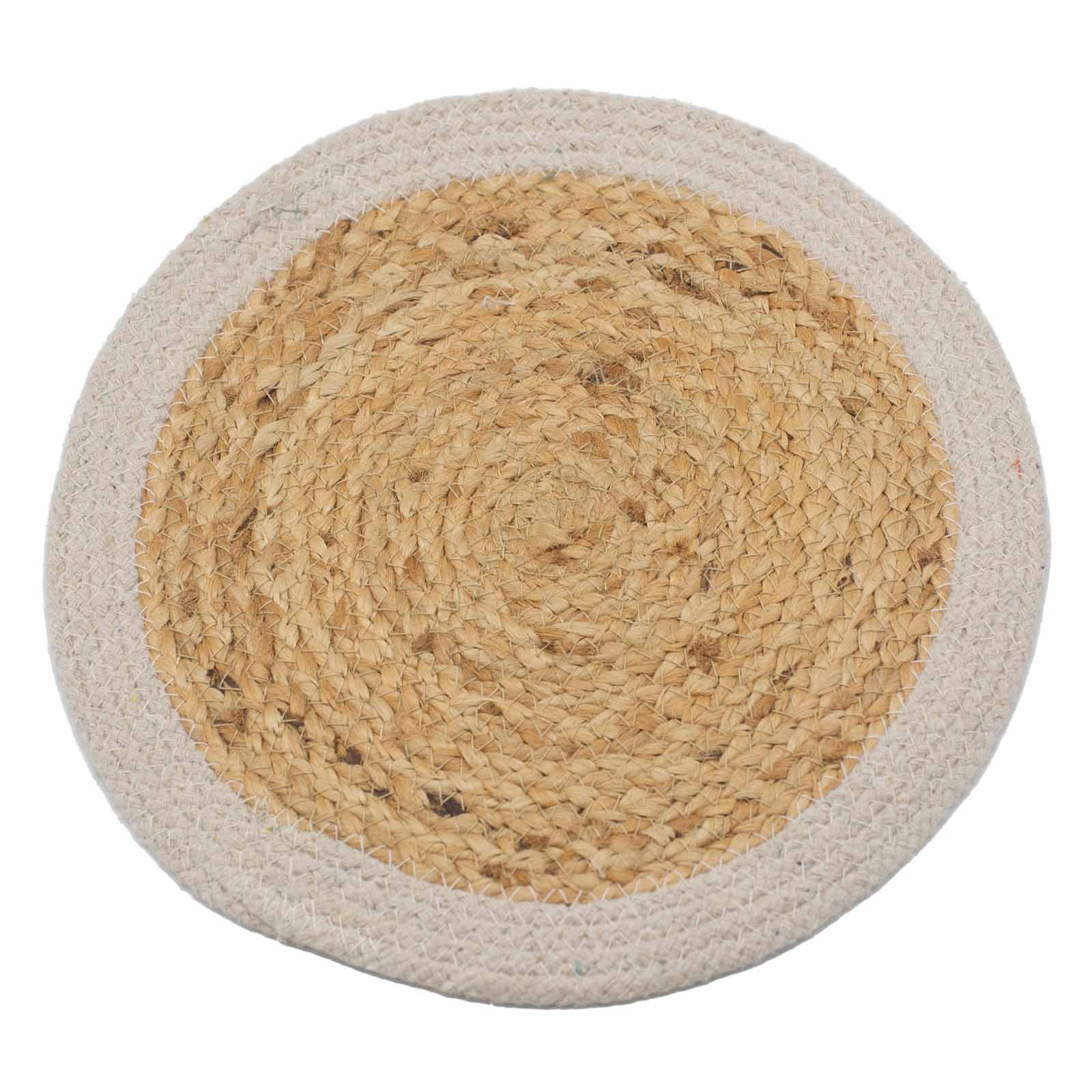 Bali-Homedecor Gartentisch Natürliches Tischset - Jute & Baumwolle 30cm - Elfenbein-Rand
