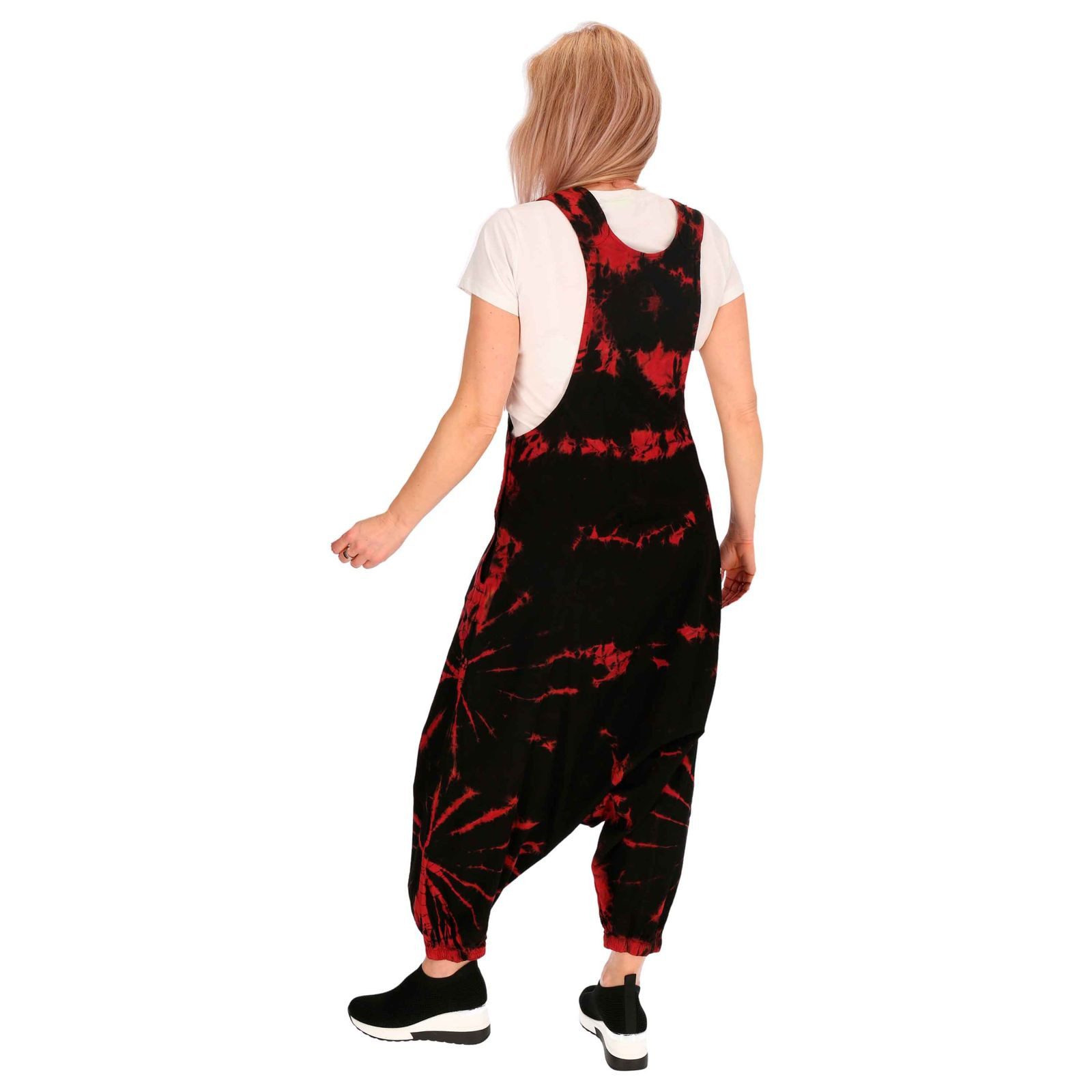 KUNST UND MAGIE Latzhose Tie Dye Batik Latzhose Haremshose Hose Psy 70er Boho Jumpsuit Bunt