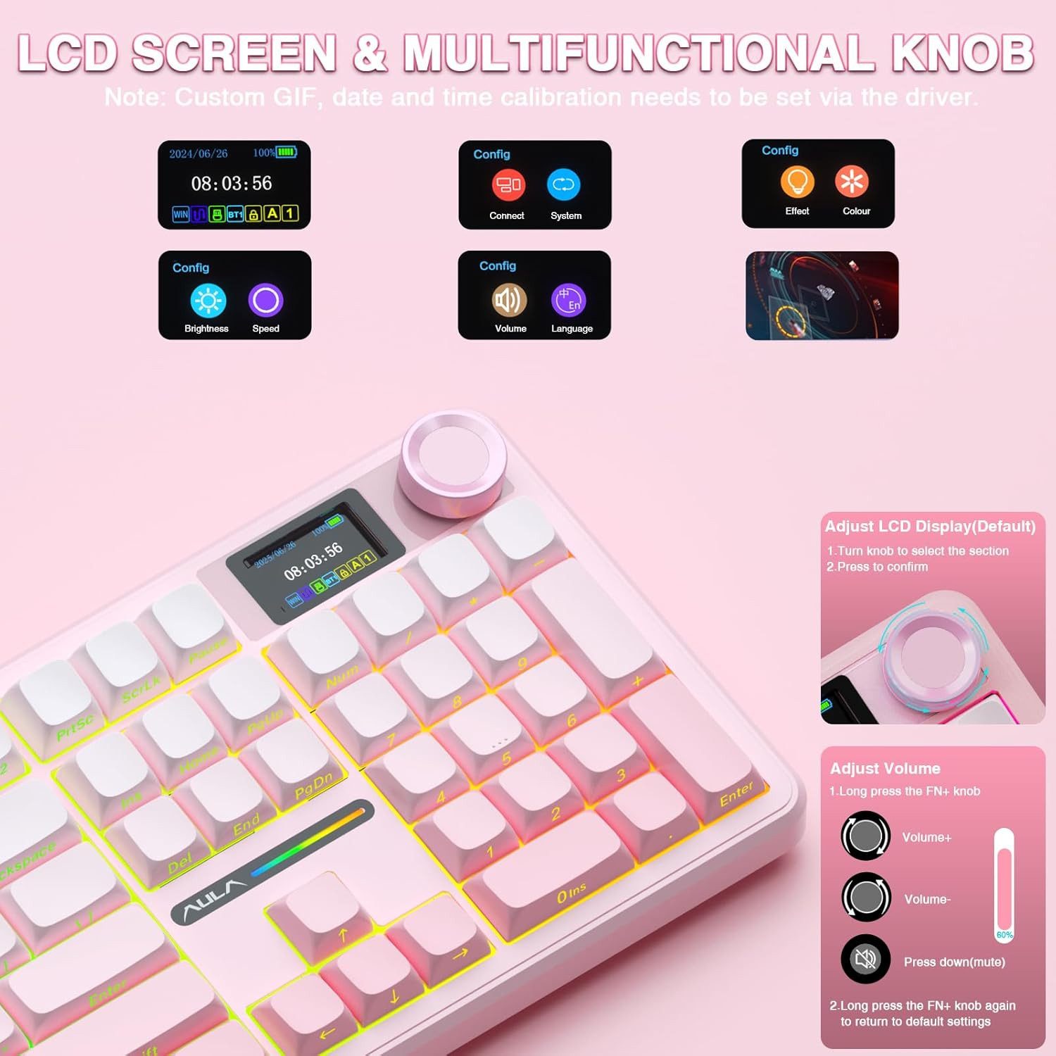 nsihing AULA F108 Pro Mechanische Gaming Tastatur mit Display & Drehknopf Gaming-Tastatur