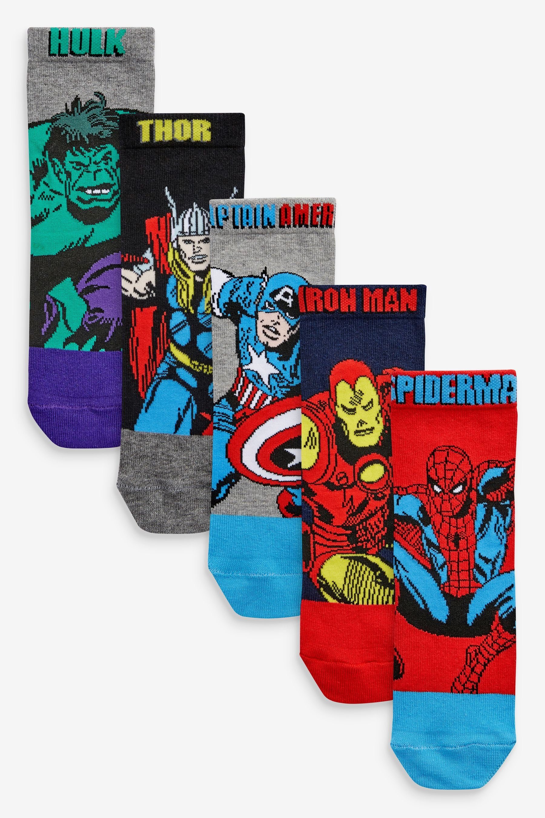 Avengers Baumwollanteil, Multi mit 5er-Pack Kurzsocken hohem Socken (1-Paar) Next