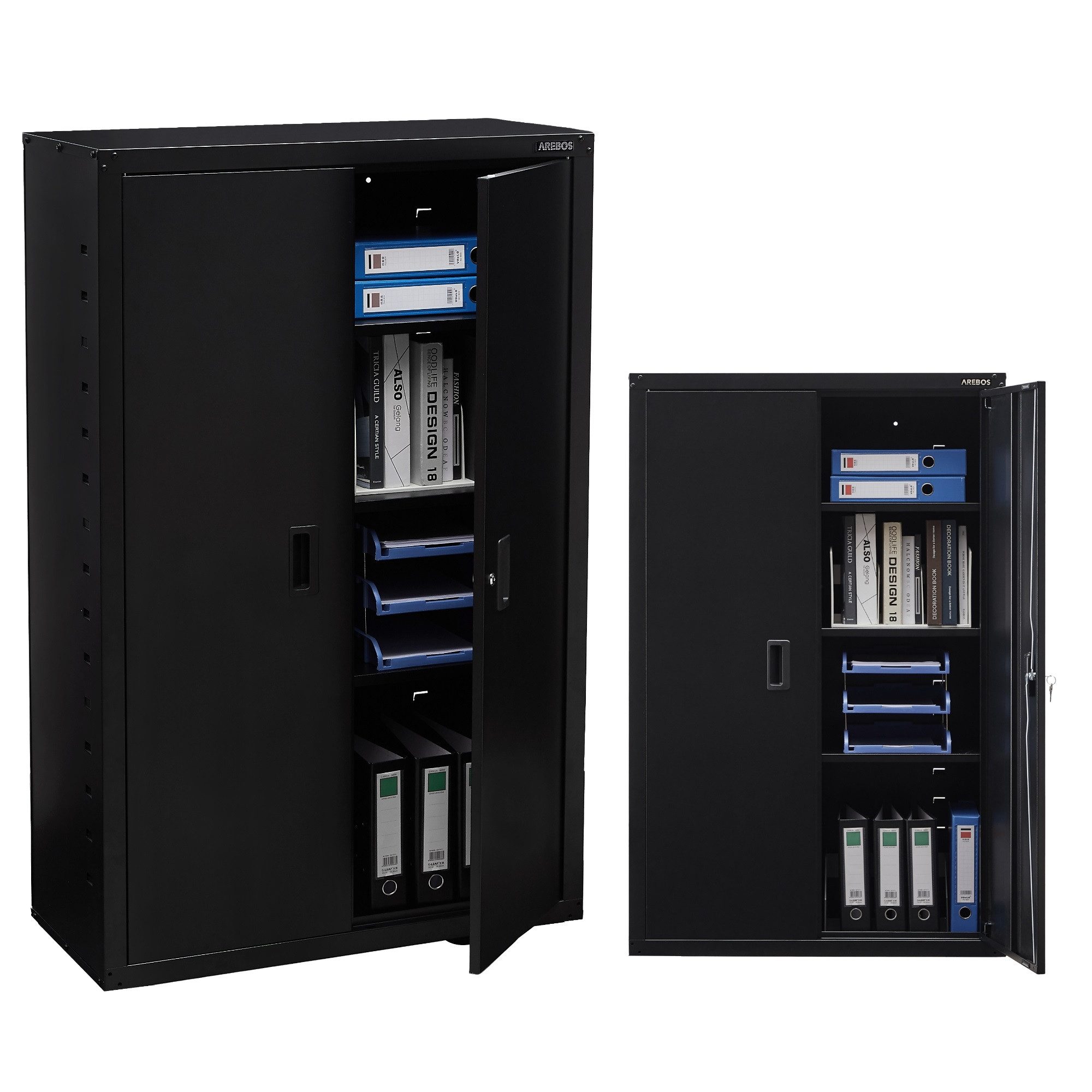 Arebos Aktenschrank Büroschrank Materialschrank Stahlschrank 140x90x40 cm (Stück, schwarz) Max. Belastbarkeit: 40 kg / je Fach