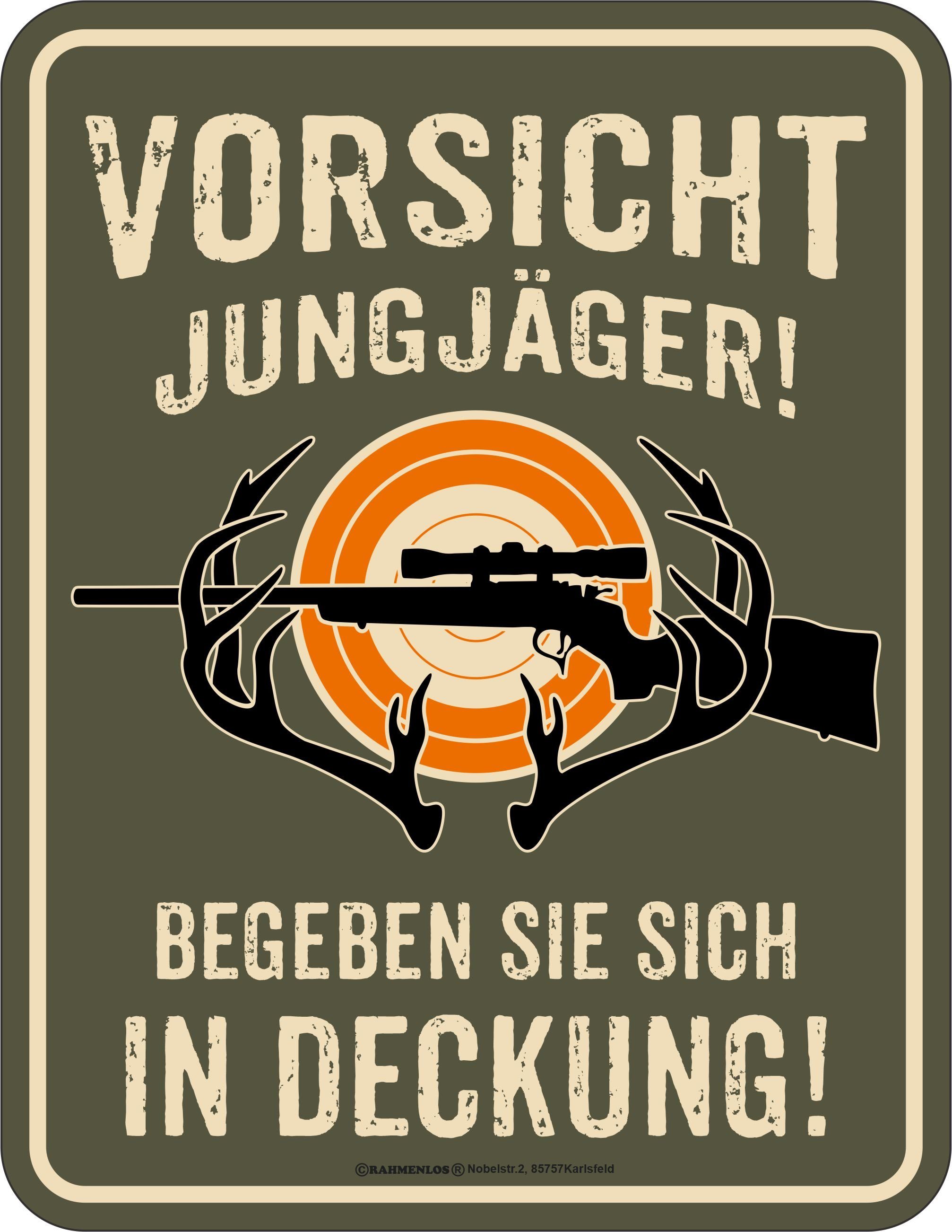 RAHMENLOS® Metallschild als Geschenk für Jäger: Vorsicht Jungjäger!