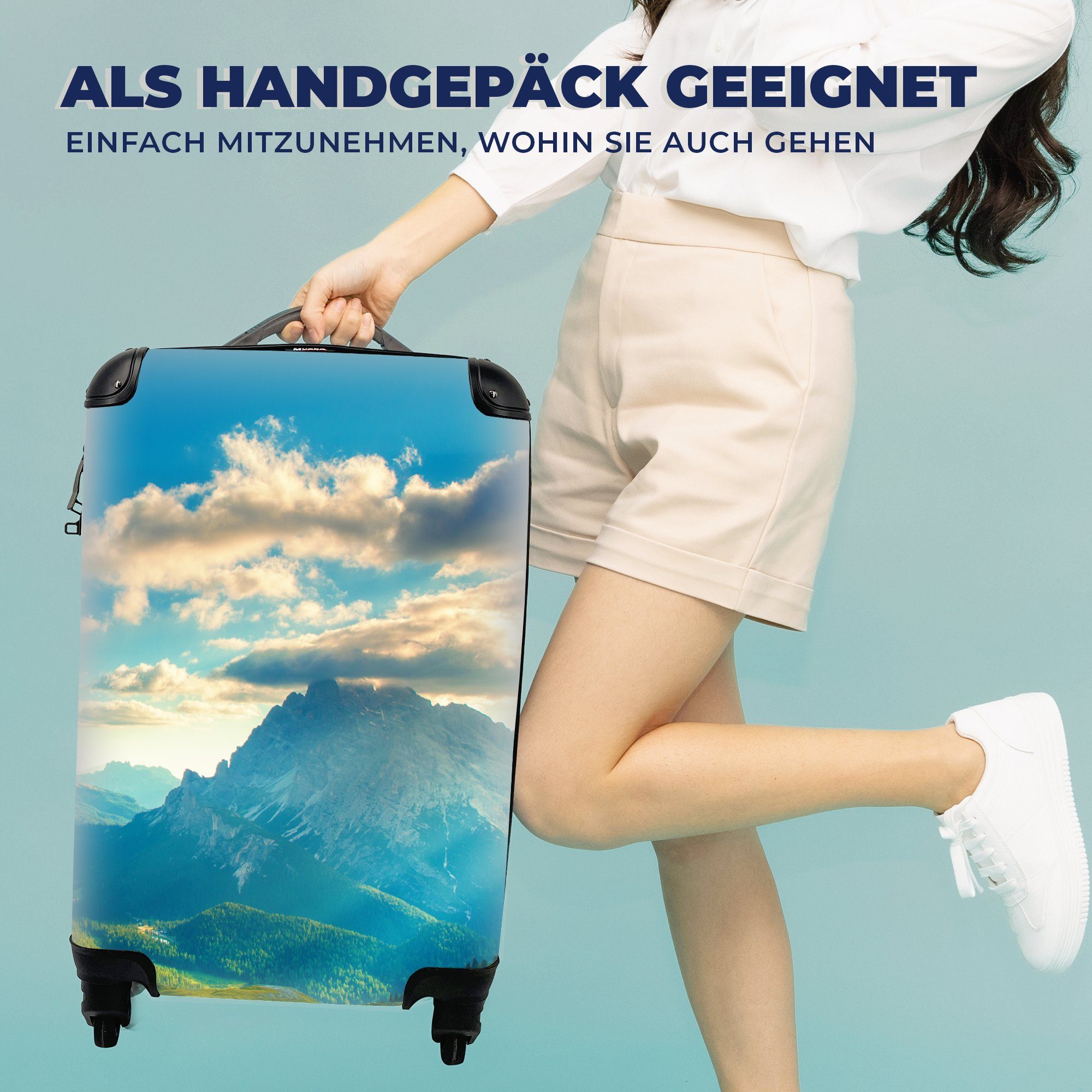 Ferien, Alpen Rollen, Handgepäck Reisetasche 4 für Trolley, Reisekoffer rollen, Sonne Handgepäckkoffer Natur, - - mit MuchoWow