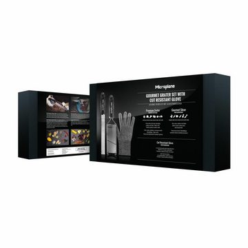Microplane Küchenreibe Gourmet-Geschenkset 3-tlg., Edelstahl, Kunststoff, Gummi, (Set, 3-St), mit Schnittschutzhandschuh