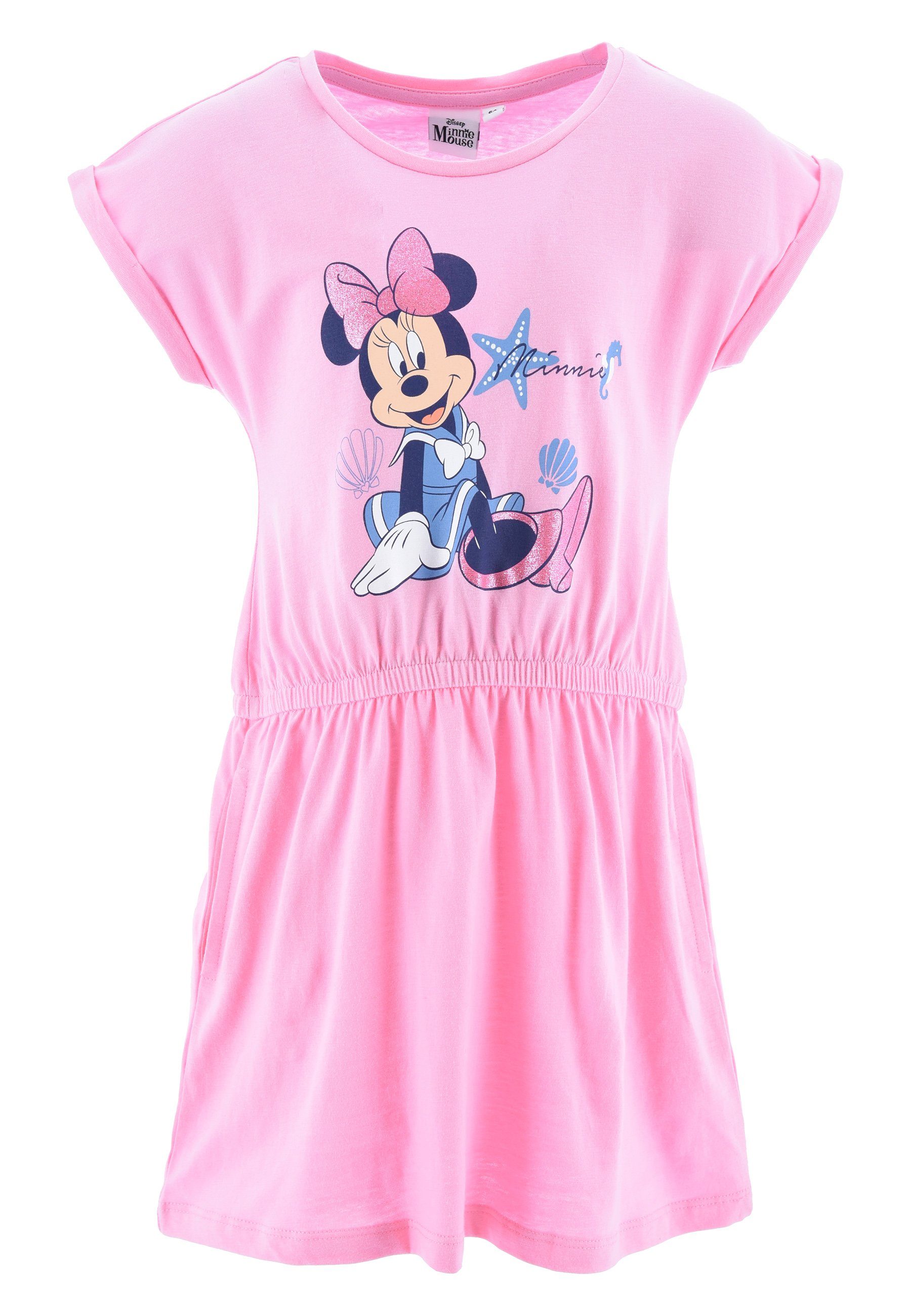 Disney Minnie Mouse Sommerkleid Mädchen kurzarm Sommer-Kleid Strand-Kleid Pink
