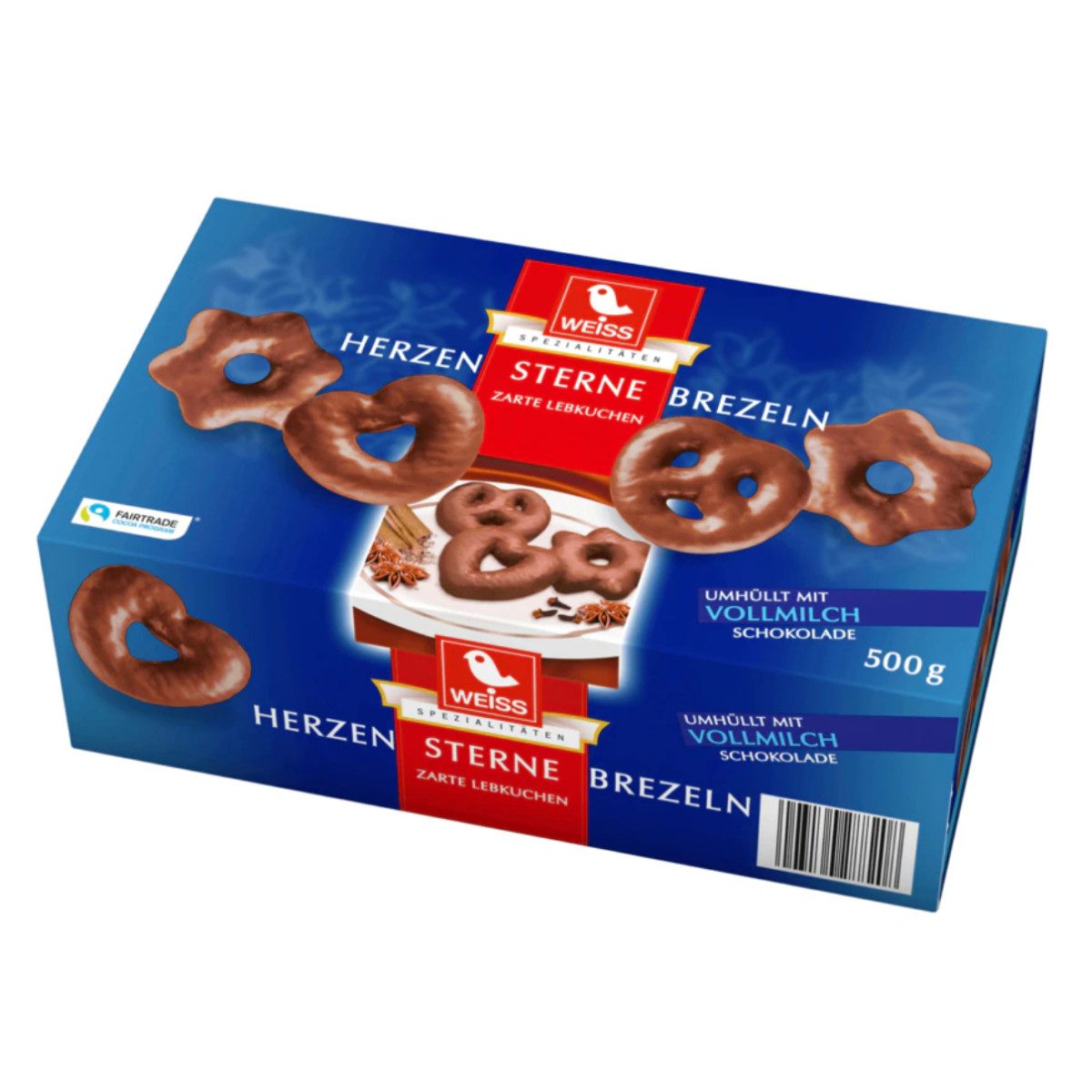 WEISS Süßigkeit, Weiss Herzen Sterne Brezeln Lebkuchen mit Vollmilchschokolade 500g