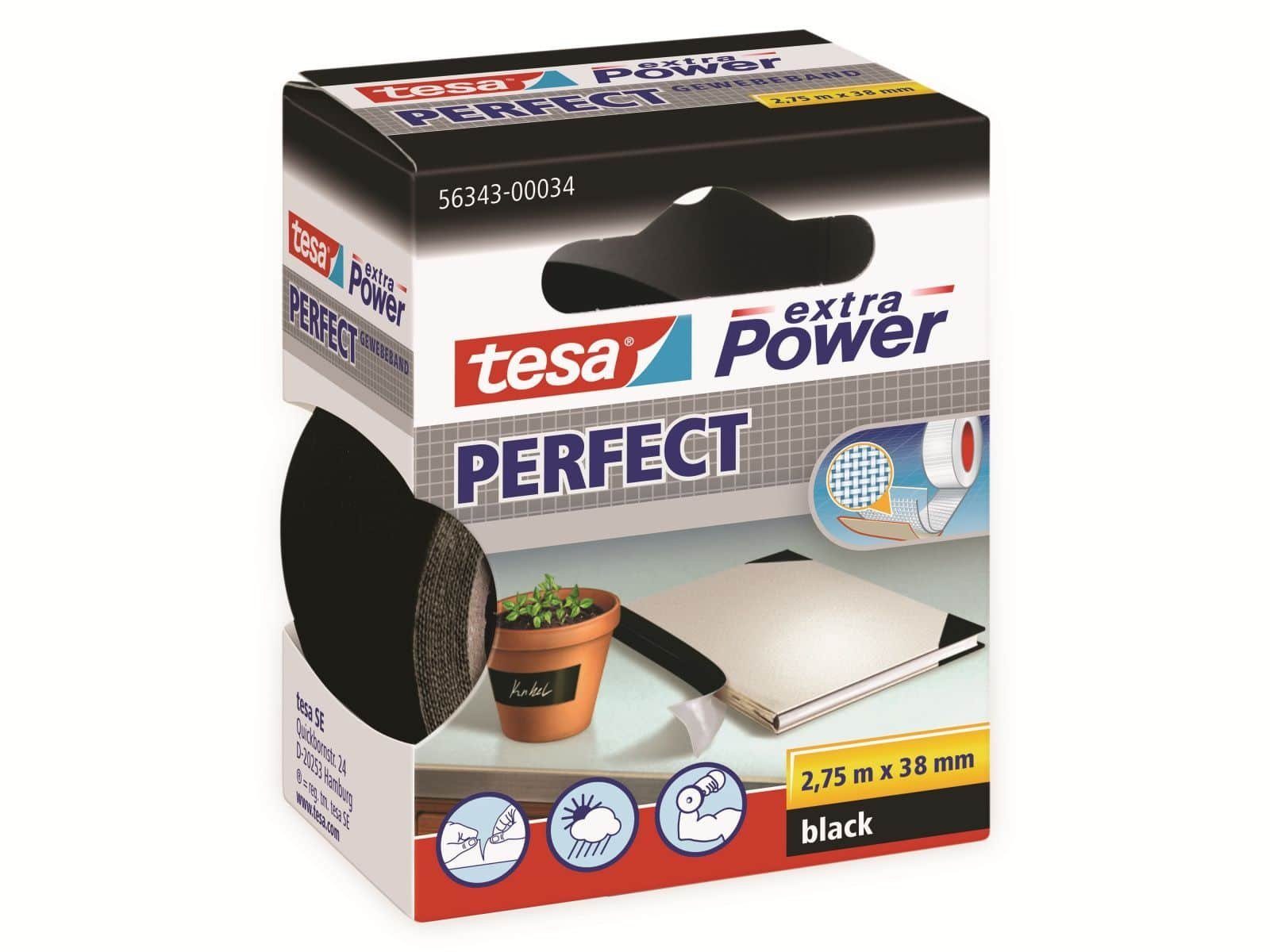 Klebeband TESA extra Power® Perfect Gewebeband, schwarz