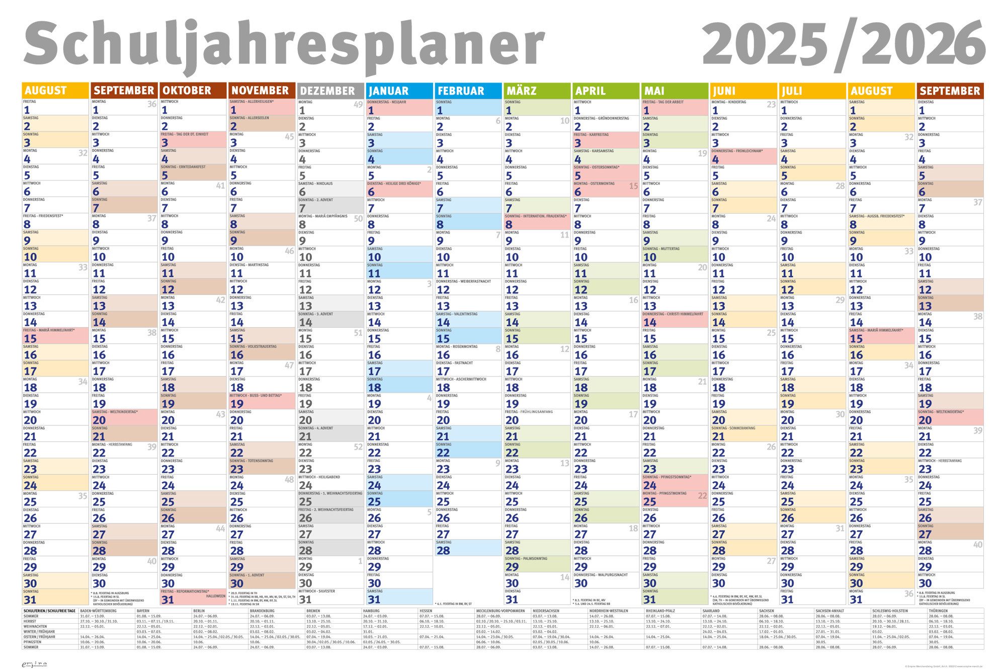 Poster Schuljahresplaner 2025/2026 - Wandplaner Kalender Poster Druck - Grö günstig online kaufen