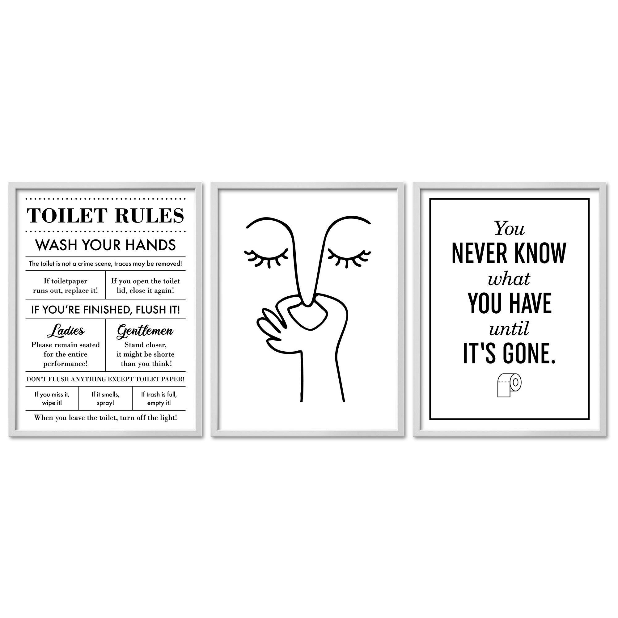 ARTFAVES Bilder-Collage Poster Set Toilet Fun I mehrteilige Bilderwand I Wandbilder Badezimmer, (Wandbilder modern, 3 St)