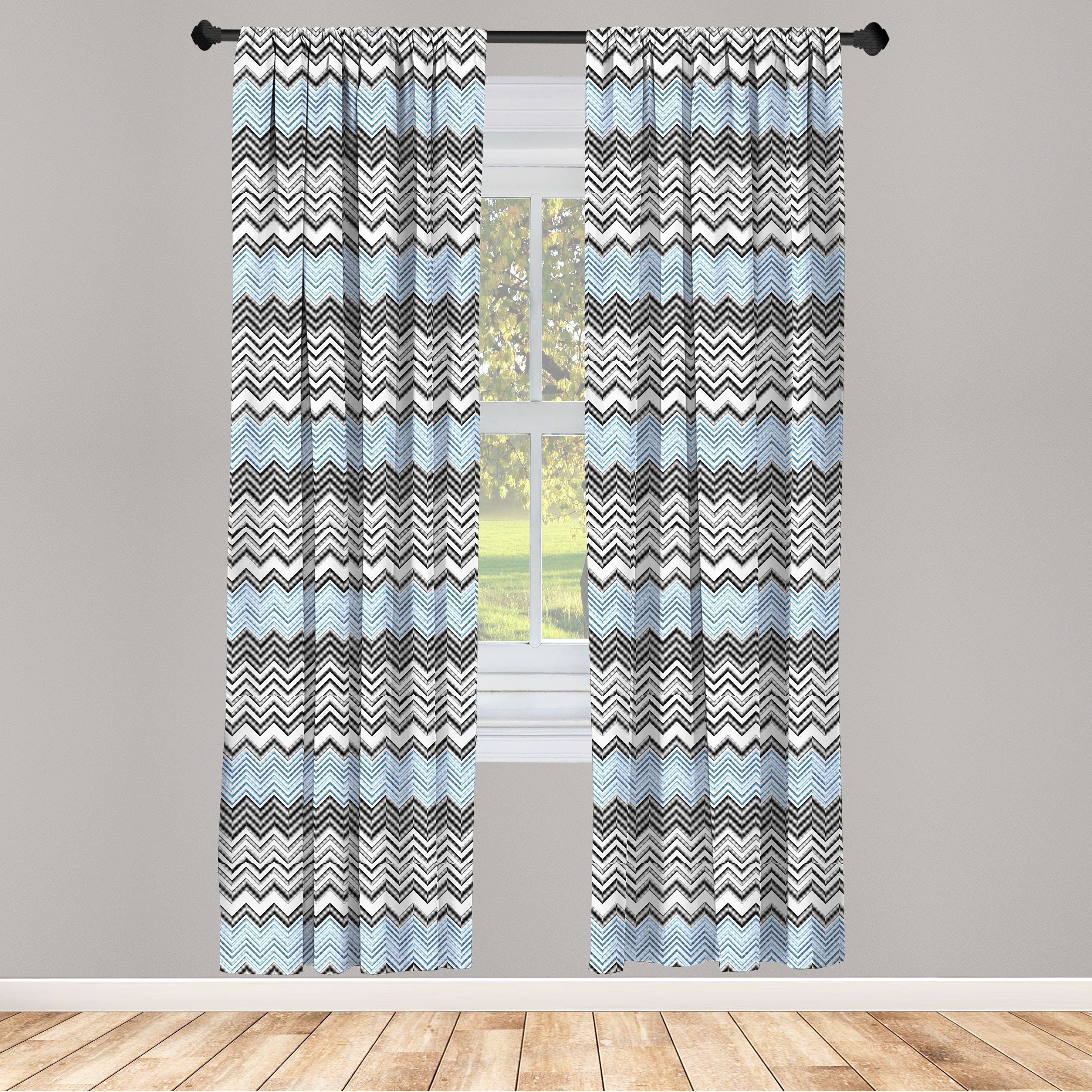 Gardine Vorhang für Wohnzimmer Schlafzimmer Dekor, Abakuhaus, Microfaser, Winkel Vintage Chevron-Design | Fertiggardinen
