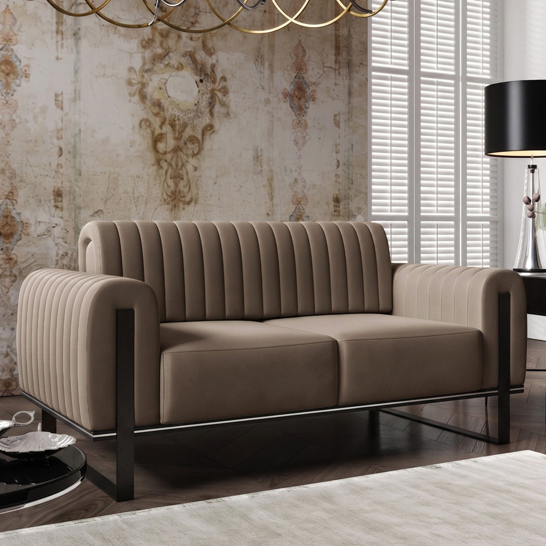 Selsey Sofa, 2-Sitzer Sofa mit Samtbezug und Metallgestell