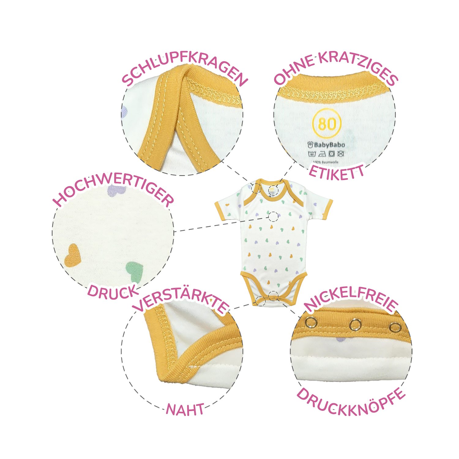 BabyBabo Premium Kurzarmbody Premium Bodys Kurzärmelig (Komfort-Packung, 4-tlg., 4er-Pack) OEKO-TEX zertifiziert