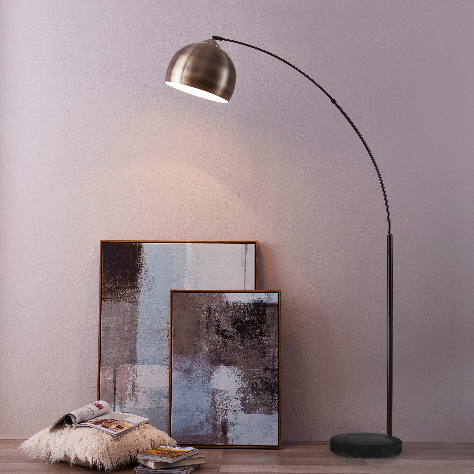 Teamson Home Bogenlampe Stehlampe Bogenleuchte aus Metall gelb 173x11x32 cm – Bild 4 von 5