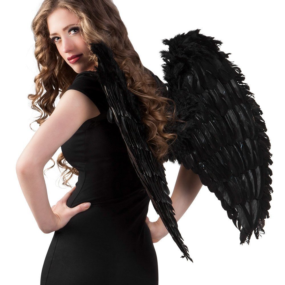 Boland Kostüm-Flügel Schwarze Federflügel 65 x 65 cm, Dämonenflügel aus echten Federn