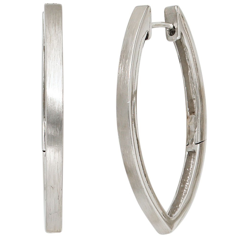 Schmuck Krone Paar Creolen Creolen 37mm 925 Silber mattiert spitzoval, Silber 925