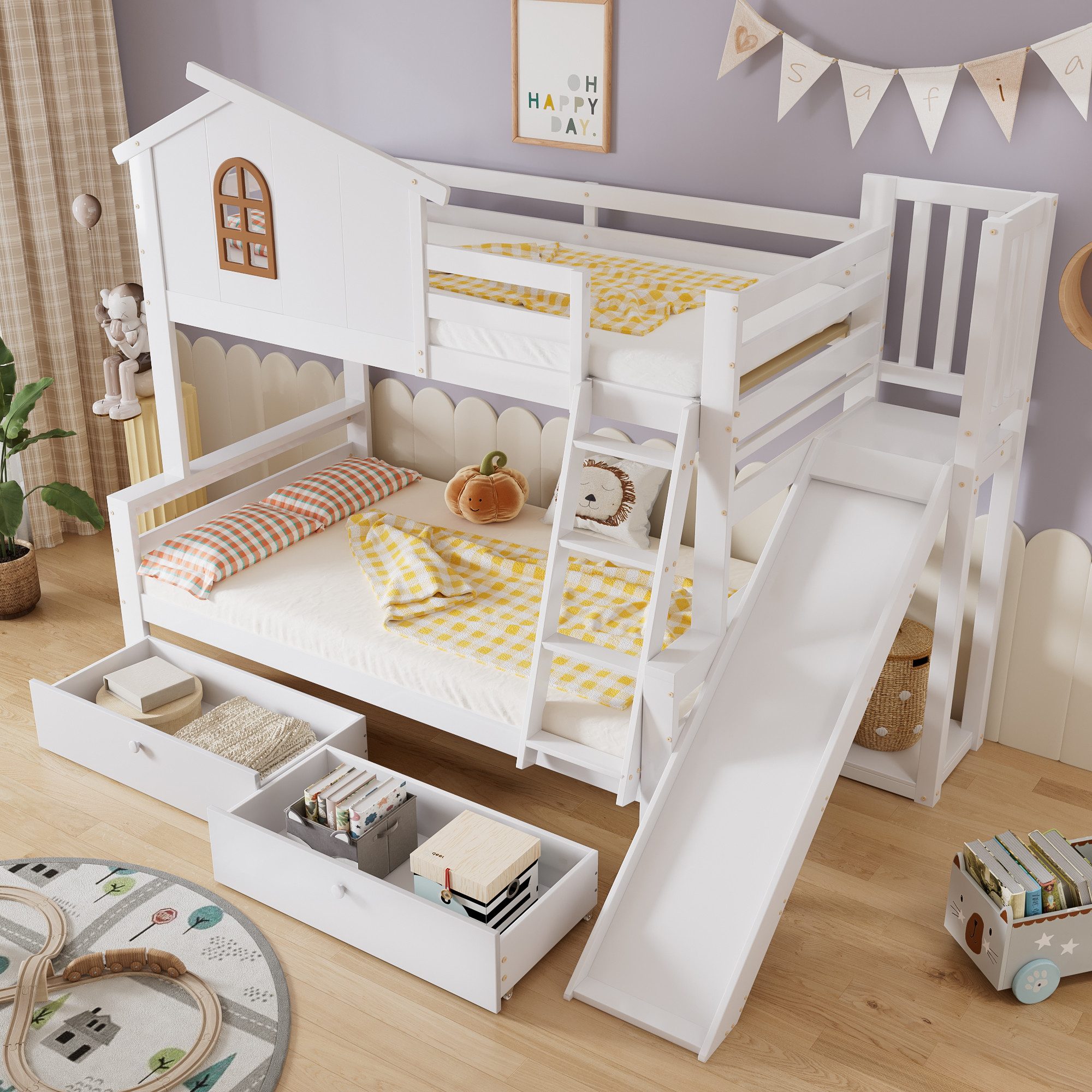 Flieks Etagenbett, Kinderbett mit Rutsche, Leiter und zwei Schubladen, 90x2 günstig online kaufen