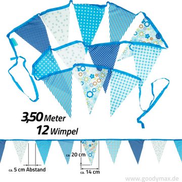 Goodymax Hängedekoration Wimpelkette Polyester Stoff mit Muster / Blumen Streifen Punkte, 12 Wimpel á 14 x 20 cm