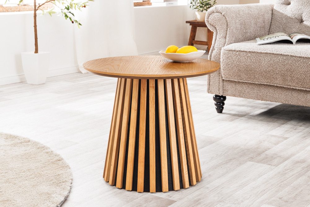 riess-ambiente Couchtisch VALHALLA WOOD 50cm natur · runder Wohnzimmertisch im Japandi-Design (Einzelartikel, 1-St), Säulenfuß aus Massivholz · 1,8cm Tischplatte · Eiche