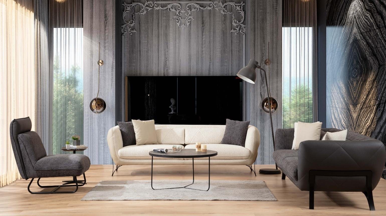 tlg., Wohnzimmer Made (3-St., 3 Sessel JVmoebel in Wohnzimmer-Set 1 + Couchtisch), 2x + mit Sessel 3 ohne 3-Sitzer Europa Sitzer Sofa 1x 2x Sofagarnitur 3 +