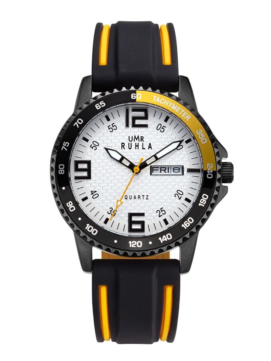 UMR Ruhla Gelb mm 39007 Sport 40 Silikonband Quarzuhr Weiss Herrenuhr