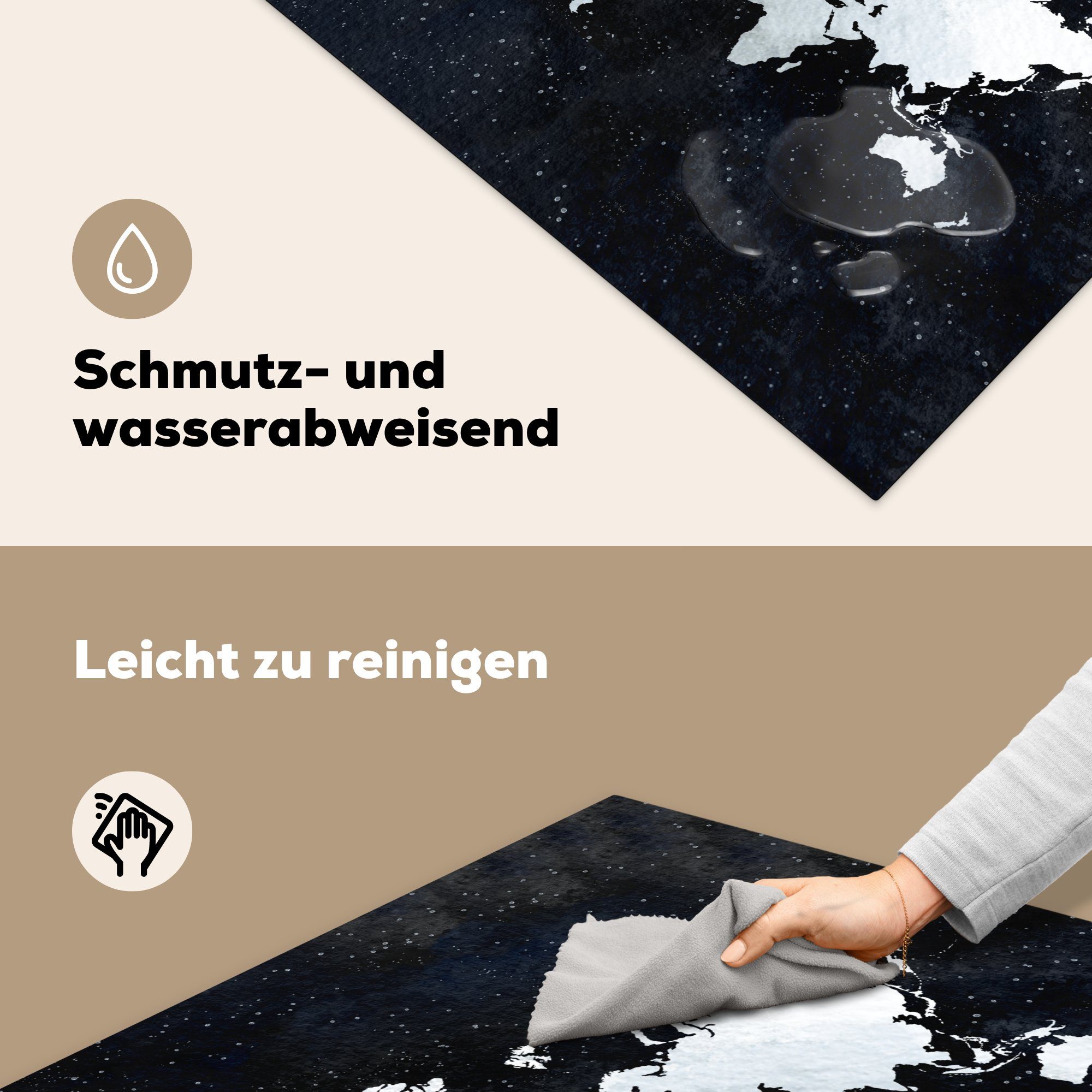 MuchoWow Herdblende-/Abdeckplatte Weltkarte - Sternenhimmel Arbeitsplatte Ceranfeldabdeckung, cm, (1 78x78 für küche - Weiß, tlg), Vinyl