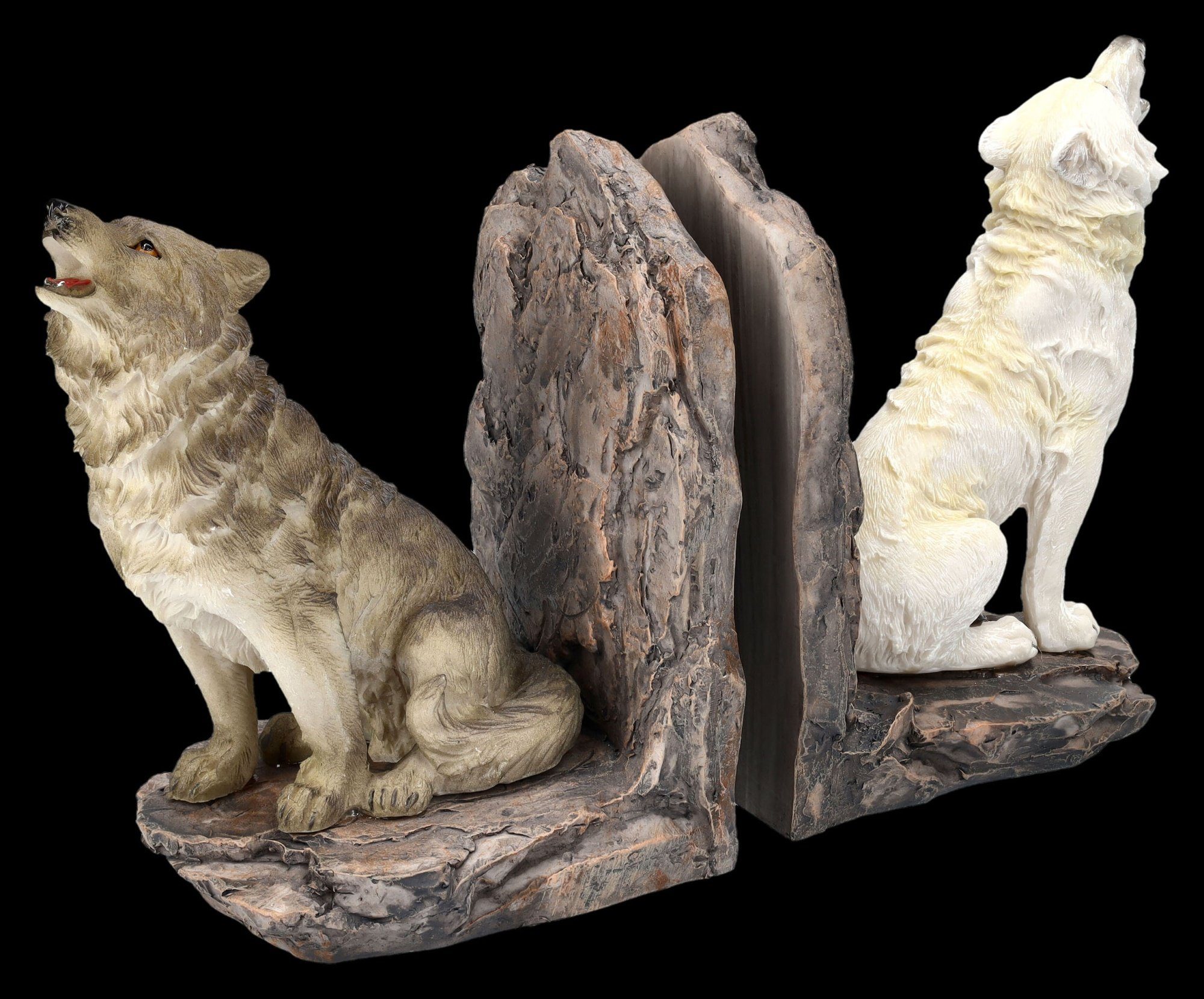 Figuren Shop GmbH Buchstütze Buchstützen - Weißer und Grauer Wolf - Buchhalter Tierfigur Dekoration (2 St)
