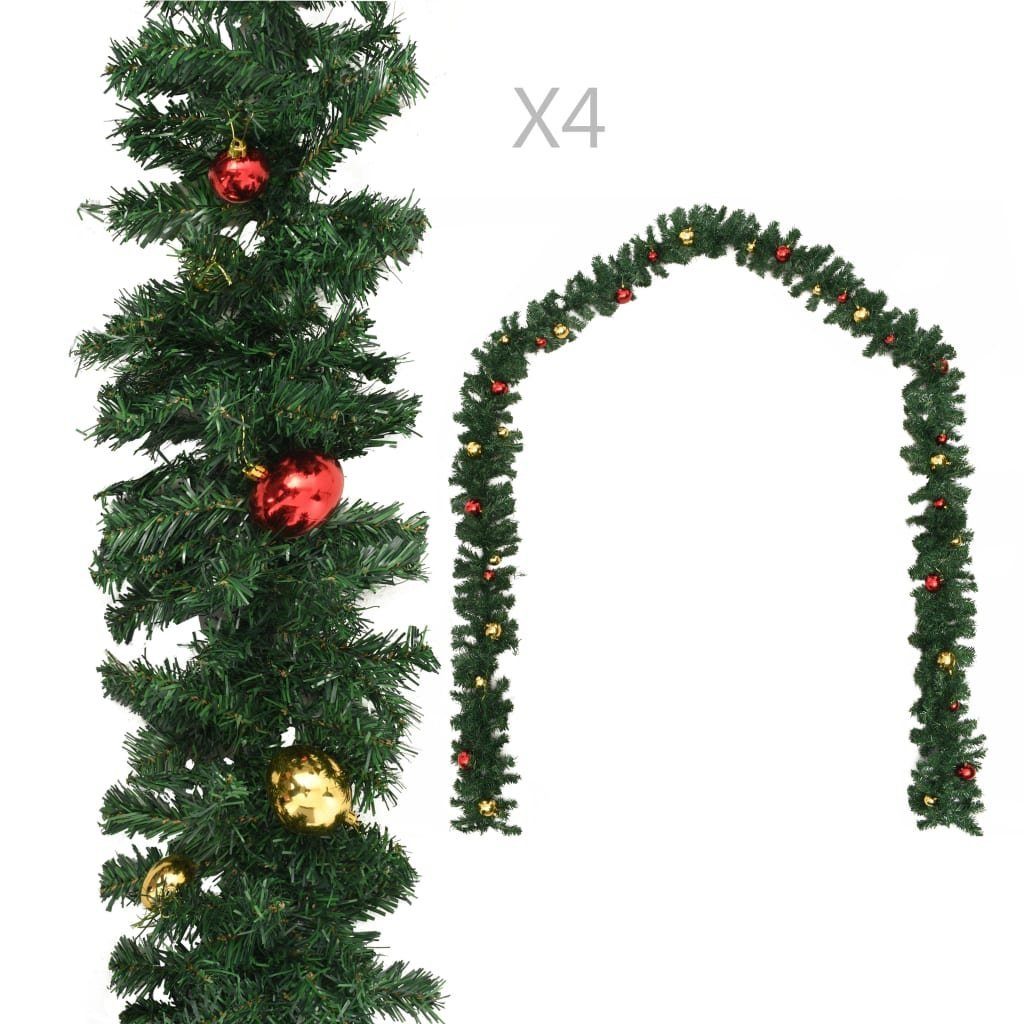 furnicato Weihnachtsbaumkugel Weihnachtsgirlanden 4 Stk. mit Kugeln Grün 270 cm PVC