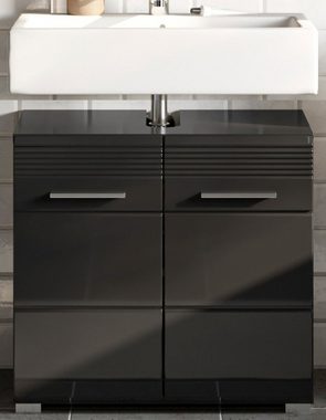 xonox.home Waschbeckenunterschrank Linus (Waschtisch Unterschrank in schwarz, 60 x 56 cm) Hochglanz, 2-türig