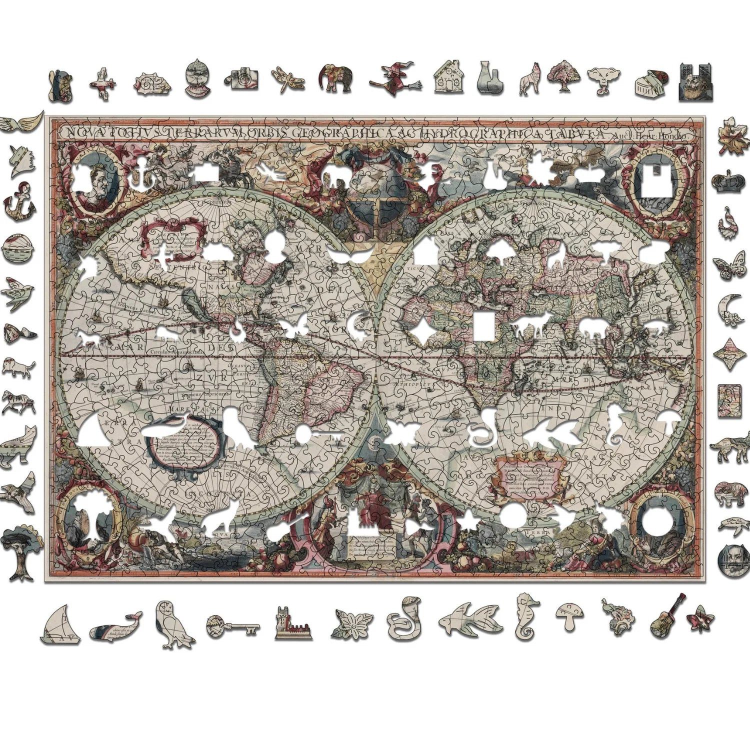 MagicHolz Puzzle Antike Weltkarte Henricus Hondius Holzpuzzle (2D), 250 Puzzleteile