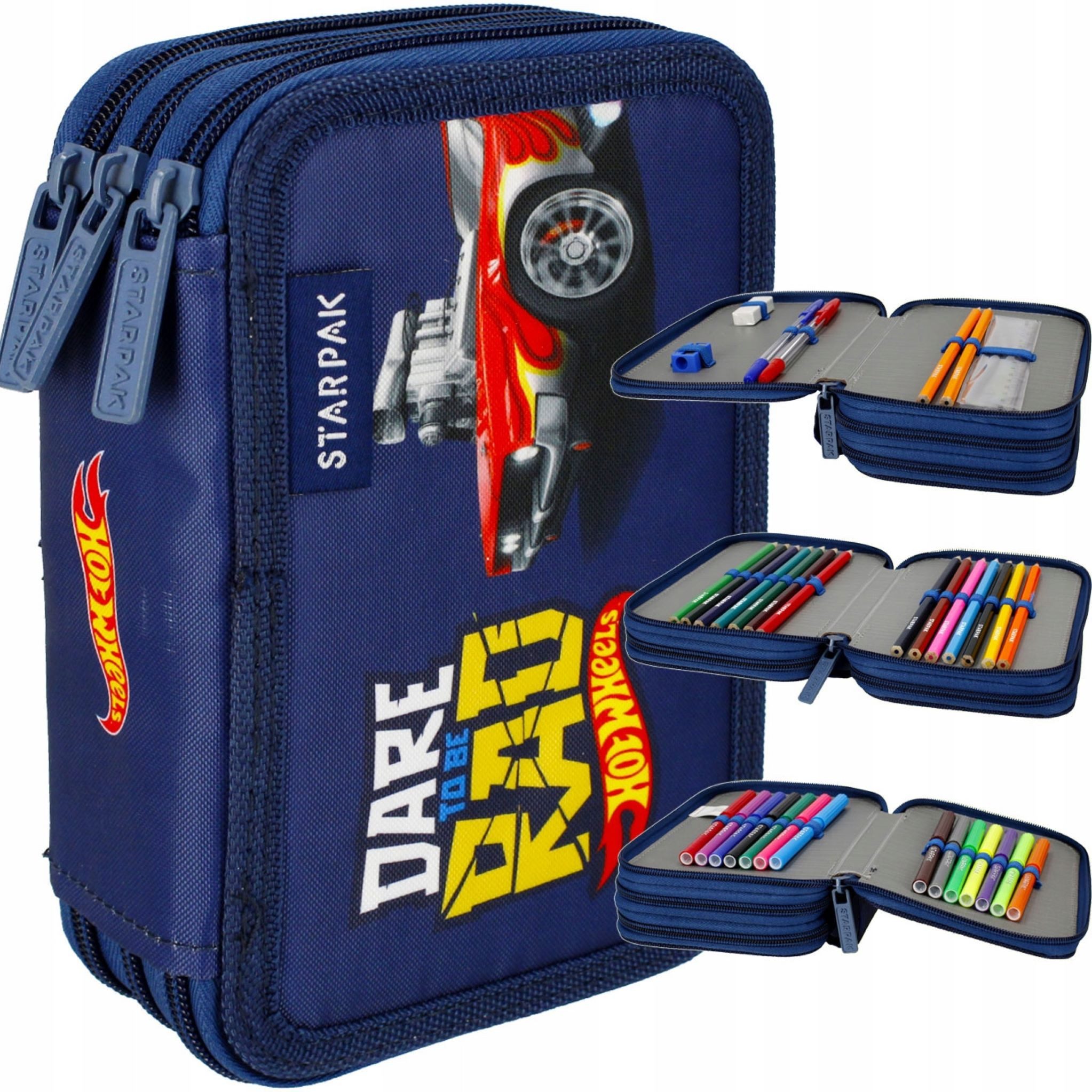 Festivalartikel Federtasche Dreifach-Federmäppchen Hot Wheels mit Ausstattung – Starpak, 30+ Teile