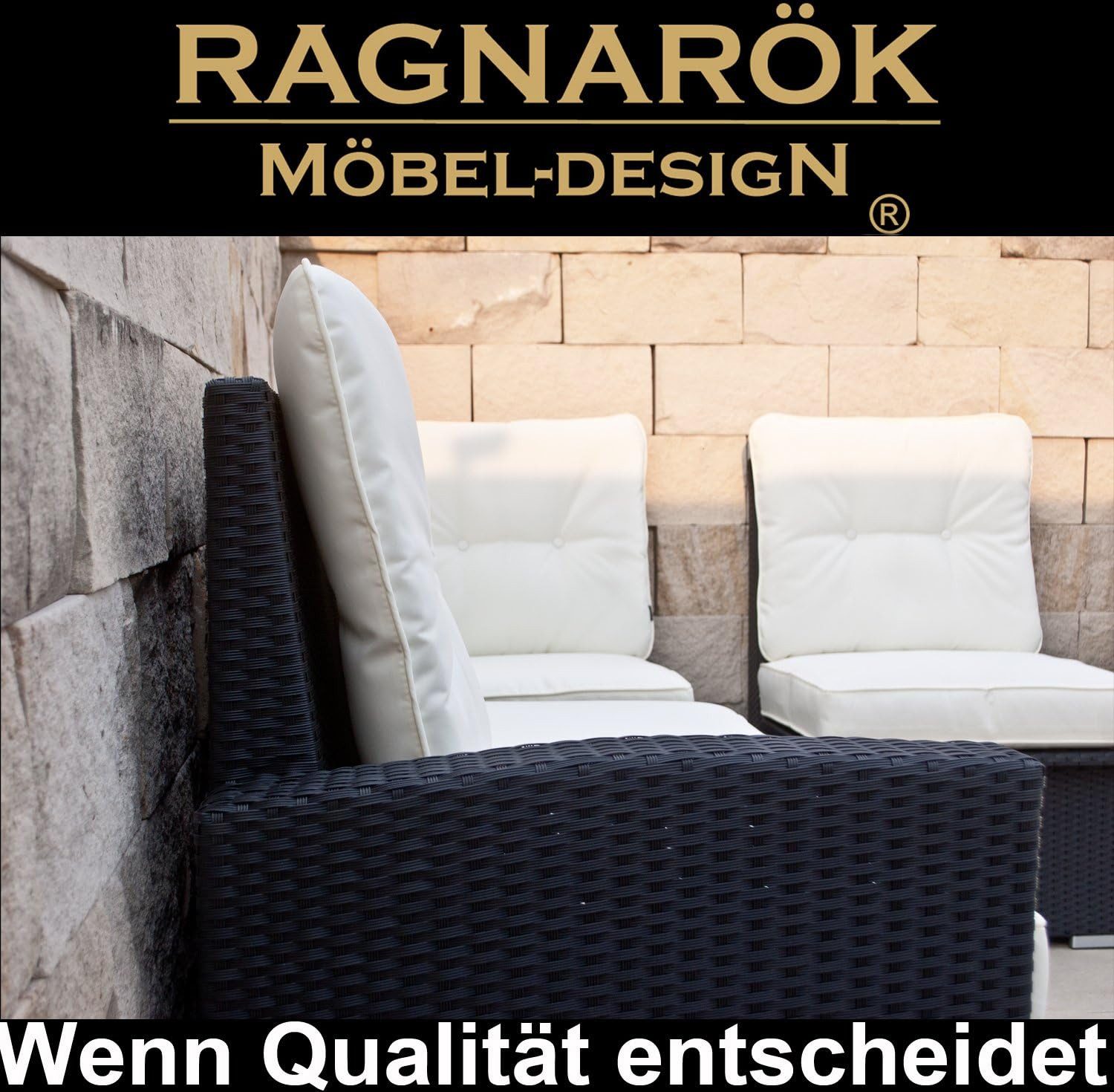 Ragnarök Möbel-Design Garten-Essgruppe Dining Lounge Wieland L, (Ecksofa + Tisch + Hocker, Polyrattan, inkl. aller Polster), Sitzpolster ca. 16 cm dick, 2 Härtegrade