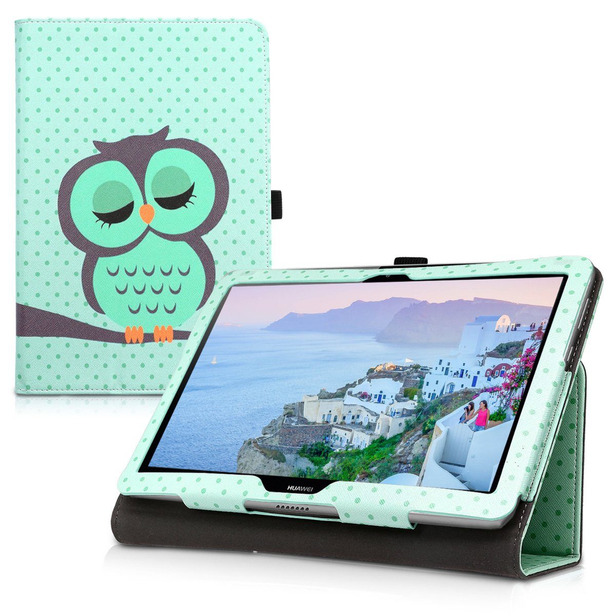 kwmobile Tablet-Hülle Hülle für Huawei MediaPad T3 10, Slim Tablet Cover  Case Schutzhülle mit Ständer - Eule Schlaf Design