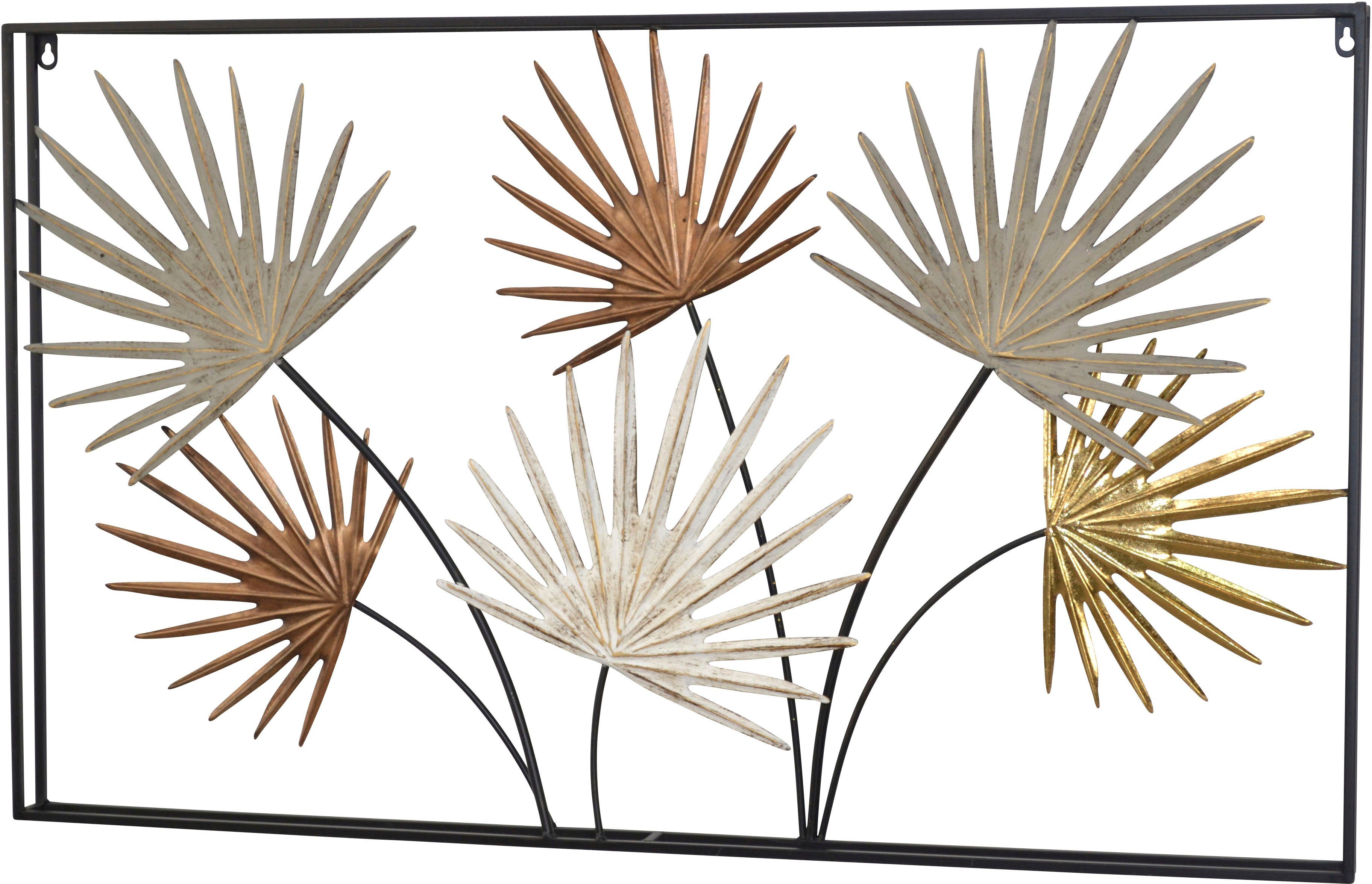 HOFMANN LIVING AND MORE Wanddekoobjekt Wanddekoration (1 St), farbige Blätte mit Metallrahmen