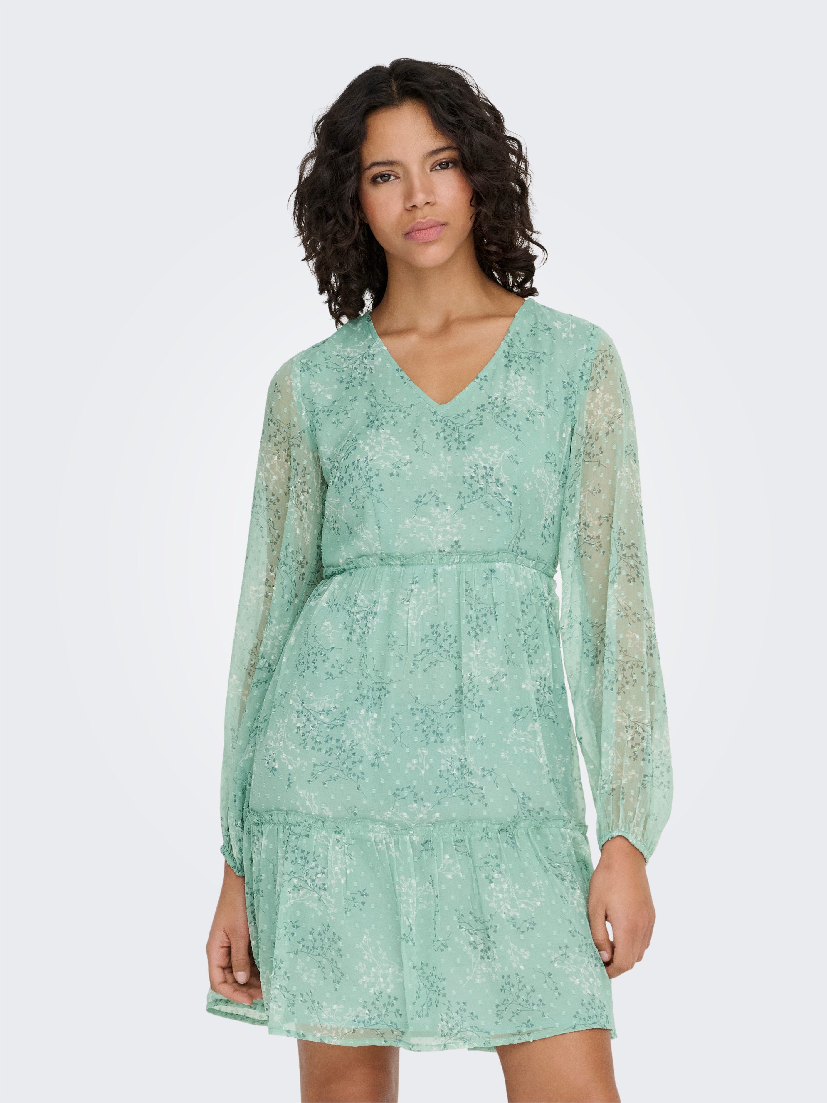 ONLY Chiffonkleid ONLTESSA-CERA ELIZA L/S DRESS WVN CS Kunstfaser, regular fit, V-Ausschnitt