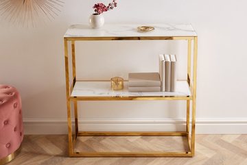 riess-ambiente Konsolentisch BOUTIQUE 80cm weiß / gold (Einzelartikel, 1-St), Flur · Kristallglas · Metall · eckig · Marmor-Dekor · Barock