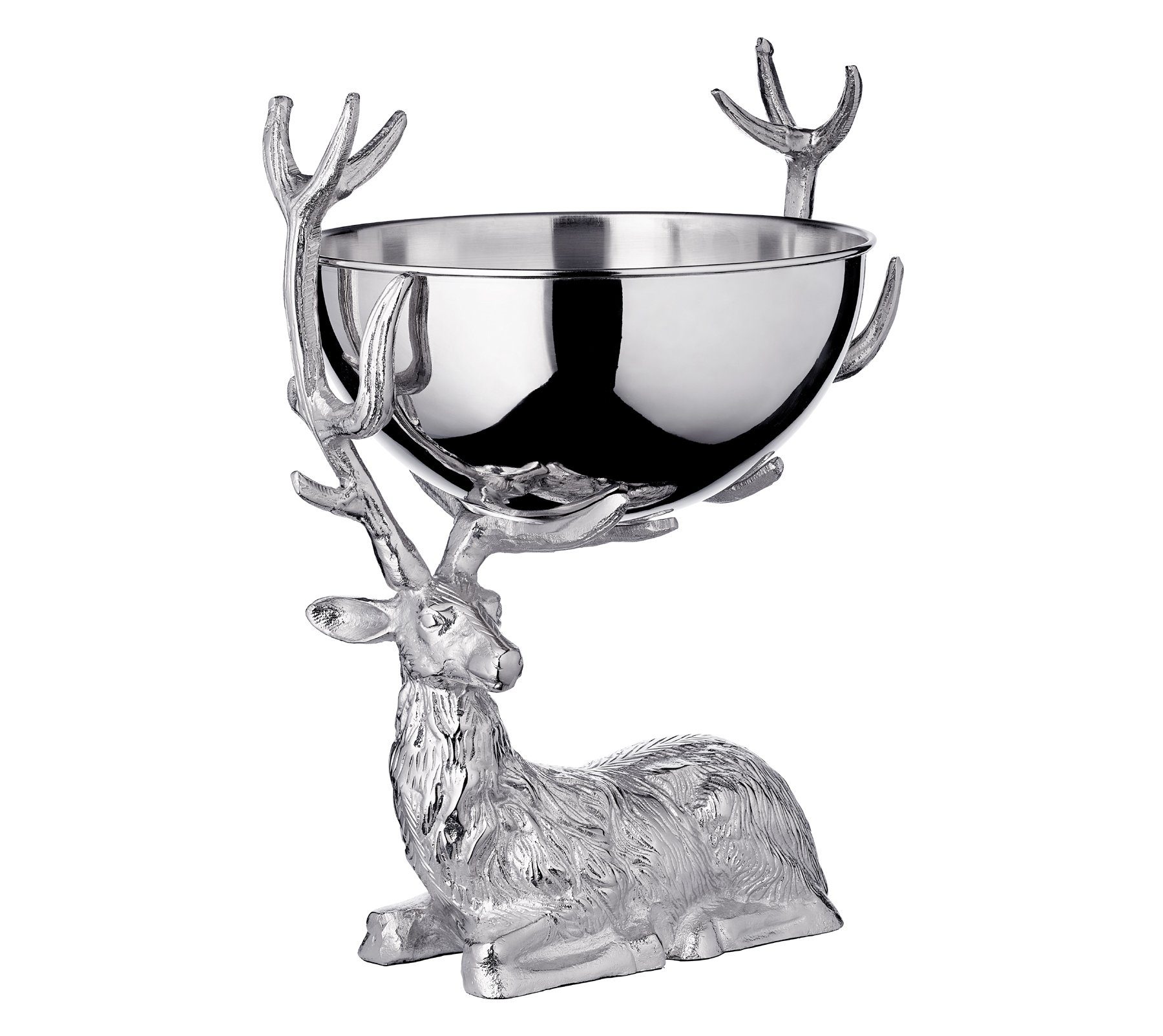 EDZARD Servierschale Hirsch, Aluminium, Silber-Optik, Hirsch-Motiv, Schale abnehmbar, vernickelt, Ø 32 cm