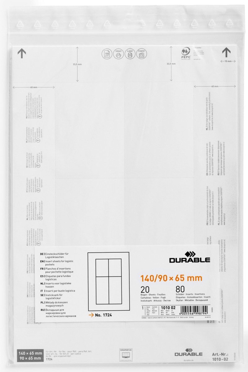 Fächermappe Einsteckschild für Logistiktasche 140/90x65mm weiß Beutel VE=80 Stück