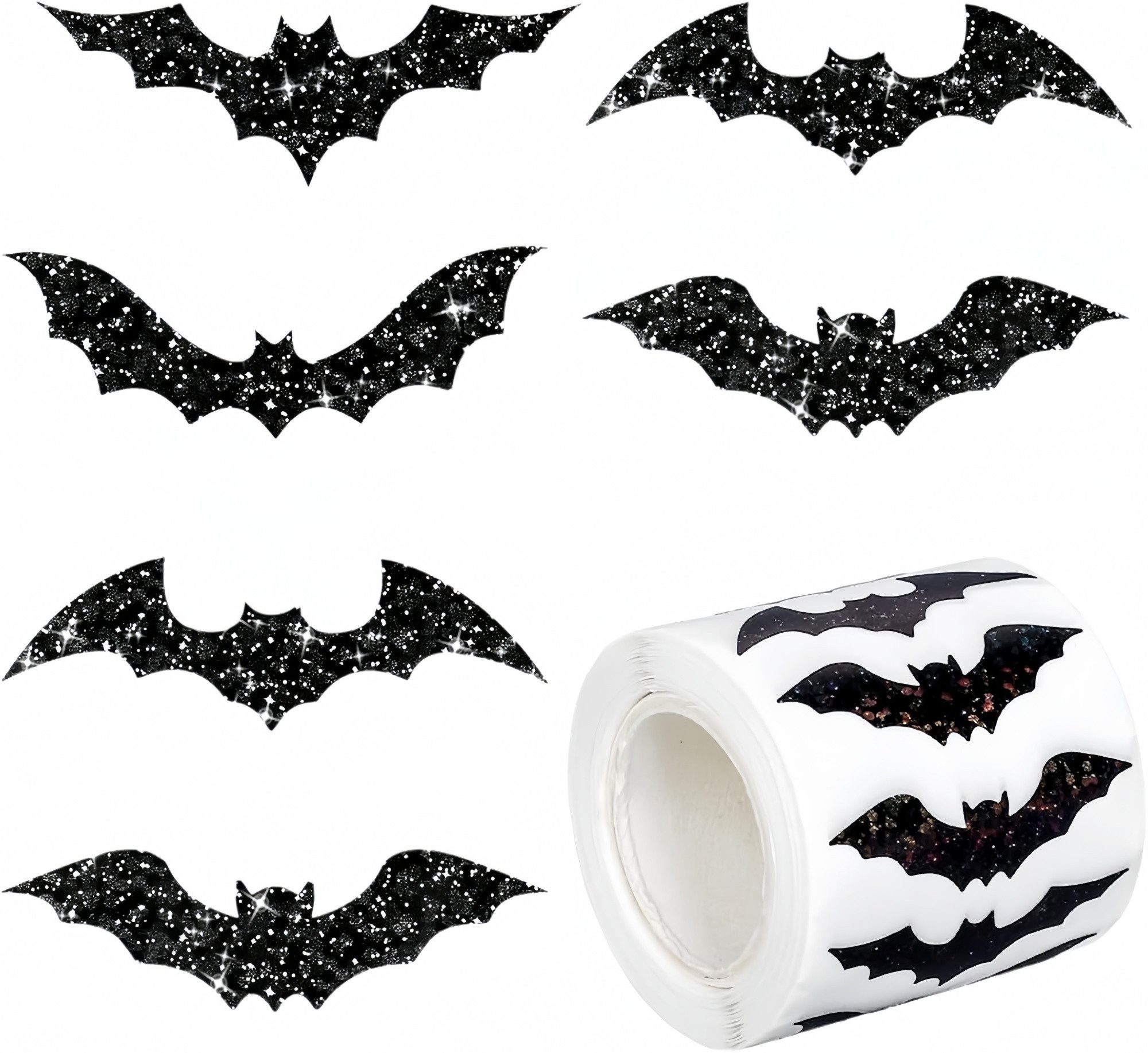 FOUORTUNATE-BEE Dekohänger 500 Halloween Glitzer-Aufkleber mit Fledermäusen für Kinder, Halloween Fledermaus-Sticker für Partys, Umschläge & Notizbücher