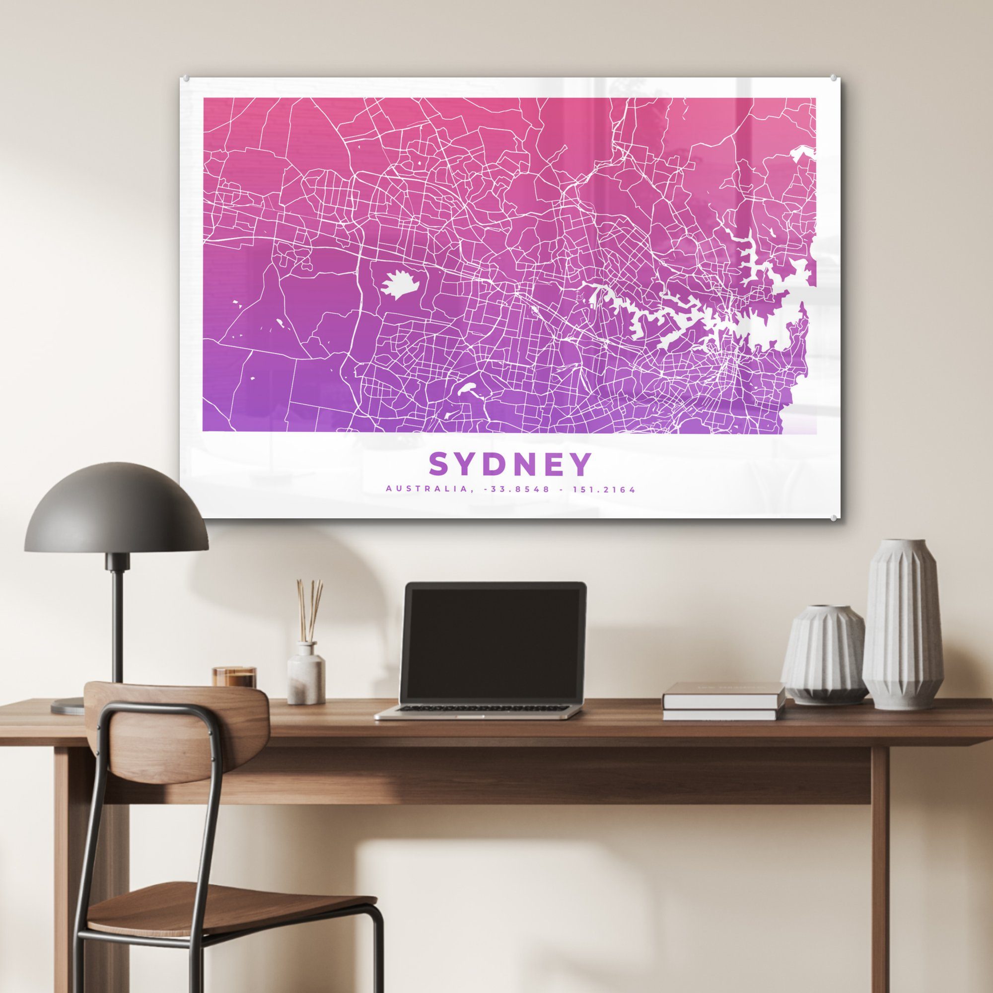 - Stadtplan Acrylglasbilder MuchoWow - Schlafzimmer Australien, & (1 Sydney Wohnzimmer St), Acrylglasbild