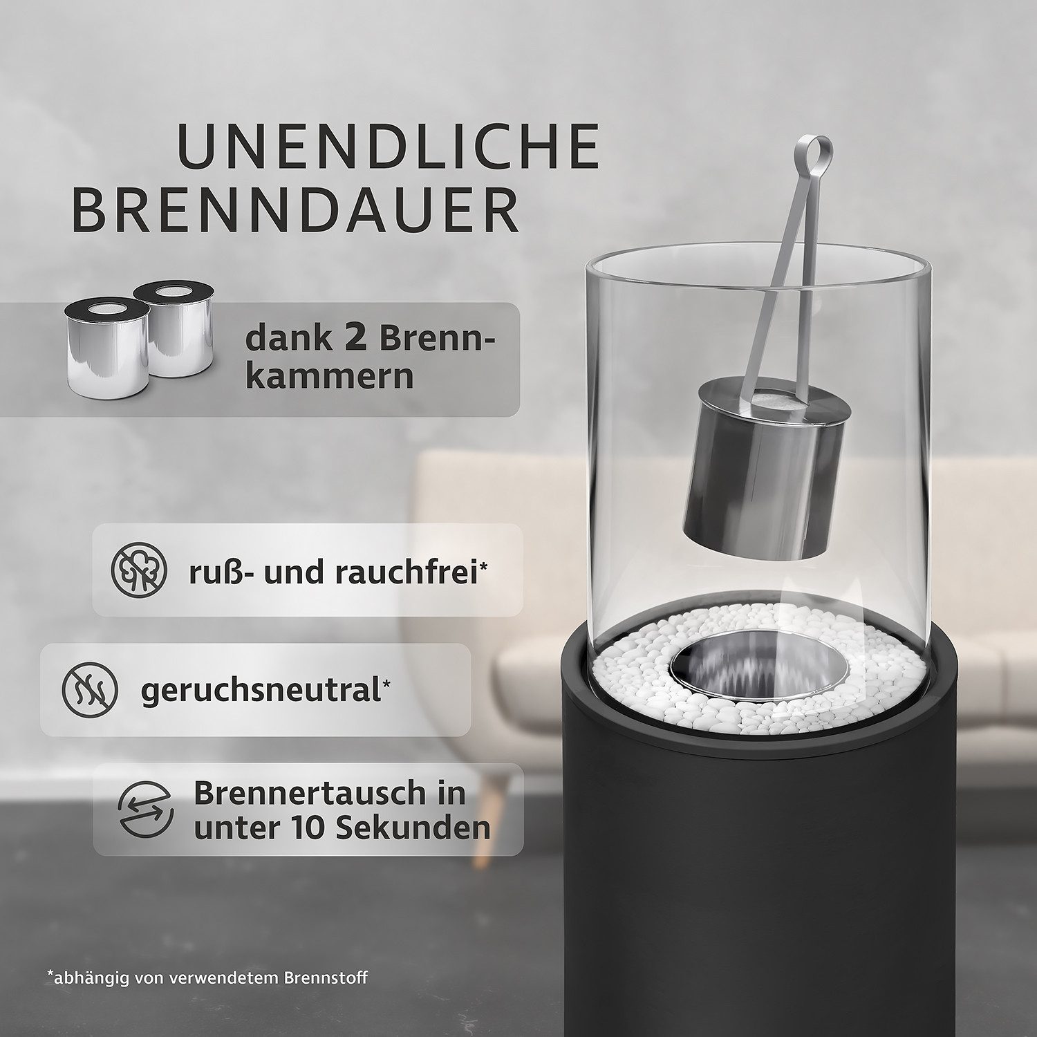 Monster24 Echtfeuer-Dekokamin Bio-Ethanol Standkamin für Indoor & Outdoor (80x26x26 cm)