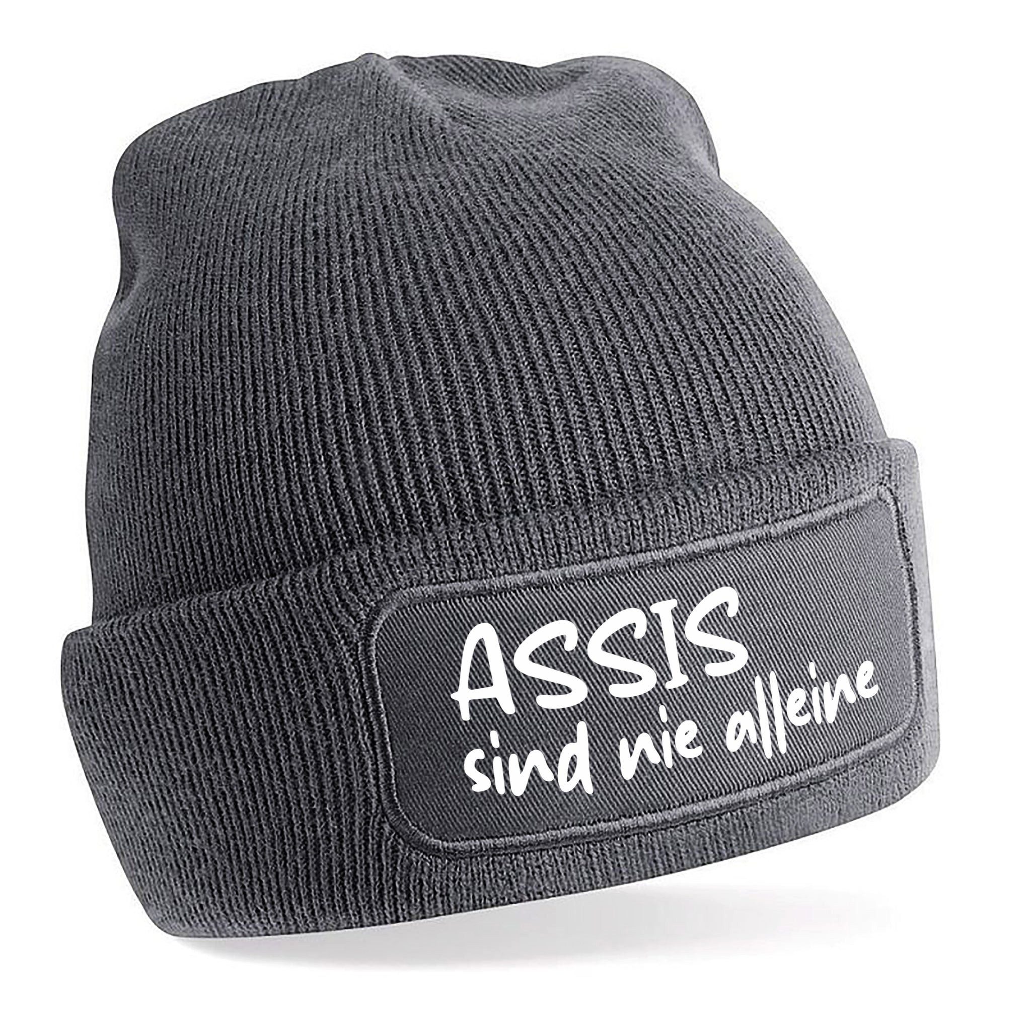 Beanie Strickmütze mit Spruch ASSIS sind nie alleine