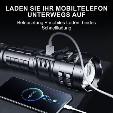 Senmudi LED Taschenlampe Extrem Hell Taschenlampe,Taschenlampe Led Aufladbar 10000 Lumen, (USB/Typ-C-Direktaufladung,Stoßfest, sturzsicher, wasserdicht IP67, Fensterhammer, Hochleistungs-26650-Akku., 5 Beleuchtungsmodi, Zoomfunktion), LED-Taschenlampe für Camping, Wandern und Stromausfall