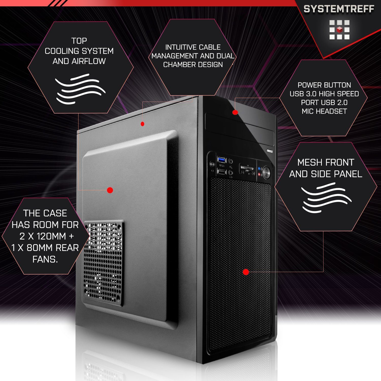 SYSTEMTREFF PC (Intel Core i5 12400F, Quadro P1000, 16 GB RAM, 512, 1000 GB SSD, Luftkühlung, Windows 11, WLAN)